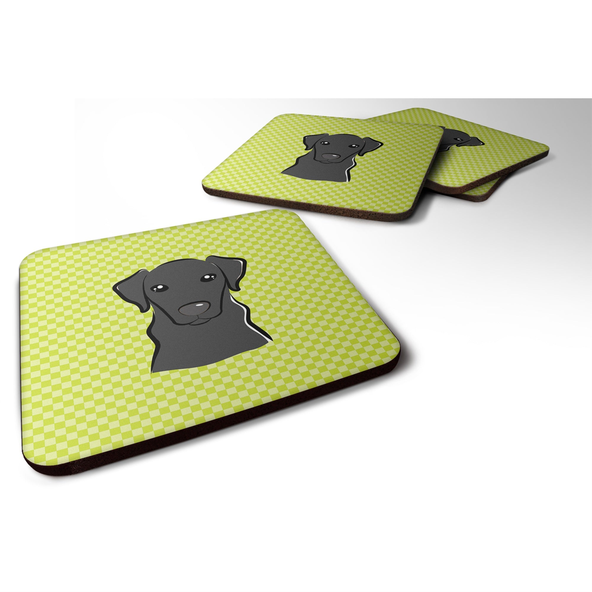 'Caroline'S Treasures Bb1297Fc Checkerboard Lime Green Black Labrador Foam Coaster (Set Of 4), 3.5'''' H X 3.5'''' W, Multicolo