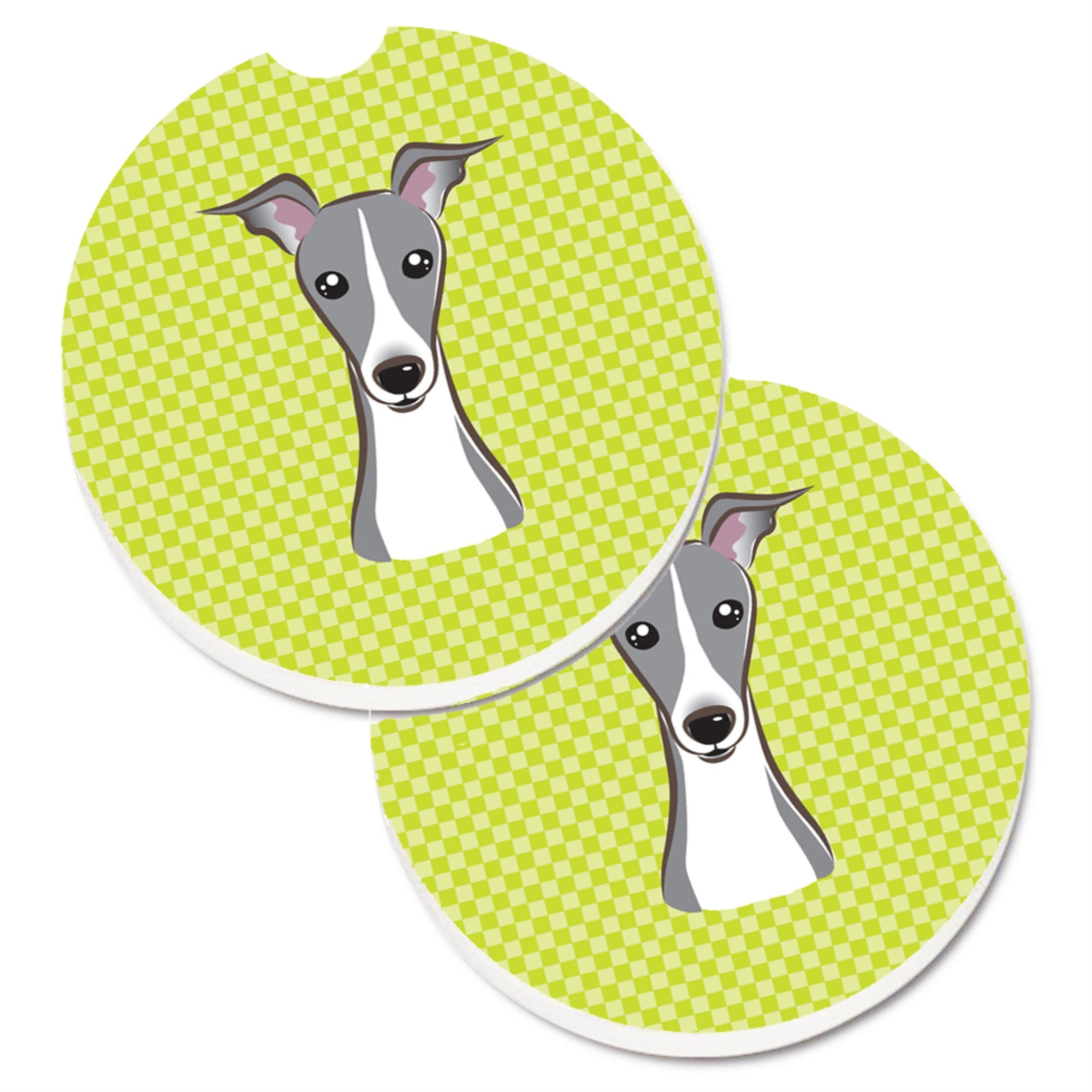 'Caroline'S Treasures Checkerboard Lime Green Italian Greyhound Set Of 2 Cup Holder Car Coasters Bb1298Carc, 2.56, Multicolor''
