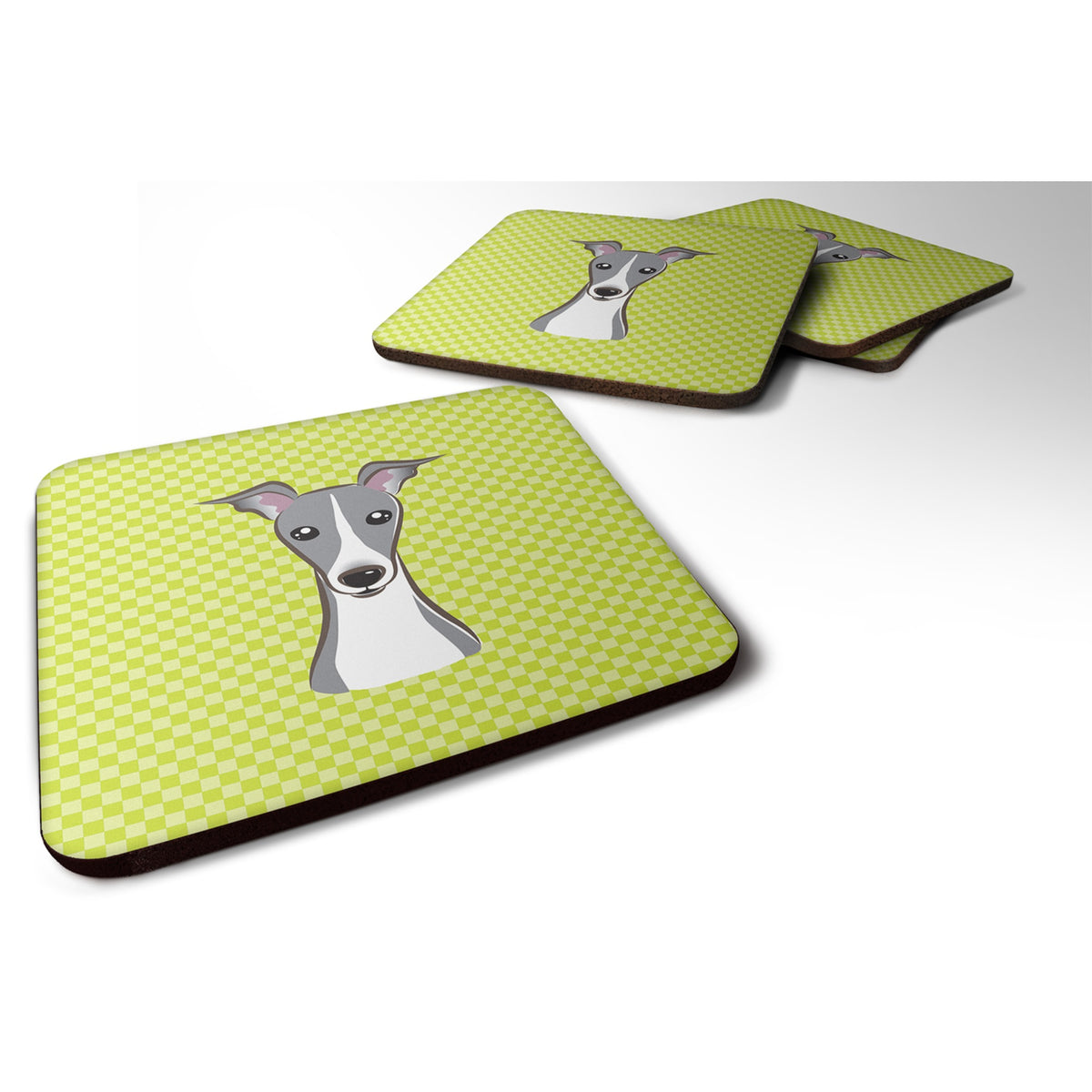 'Caroline'S Treasures Bb1298Fc Checkerboard Lime Green Italian Greyhound Foam Coaster (Set Of 4), 3.5'''' H X 3.5'''' W, Multic