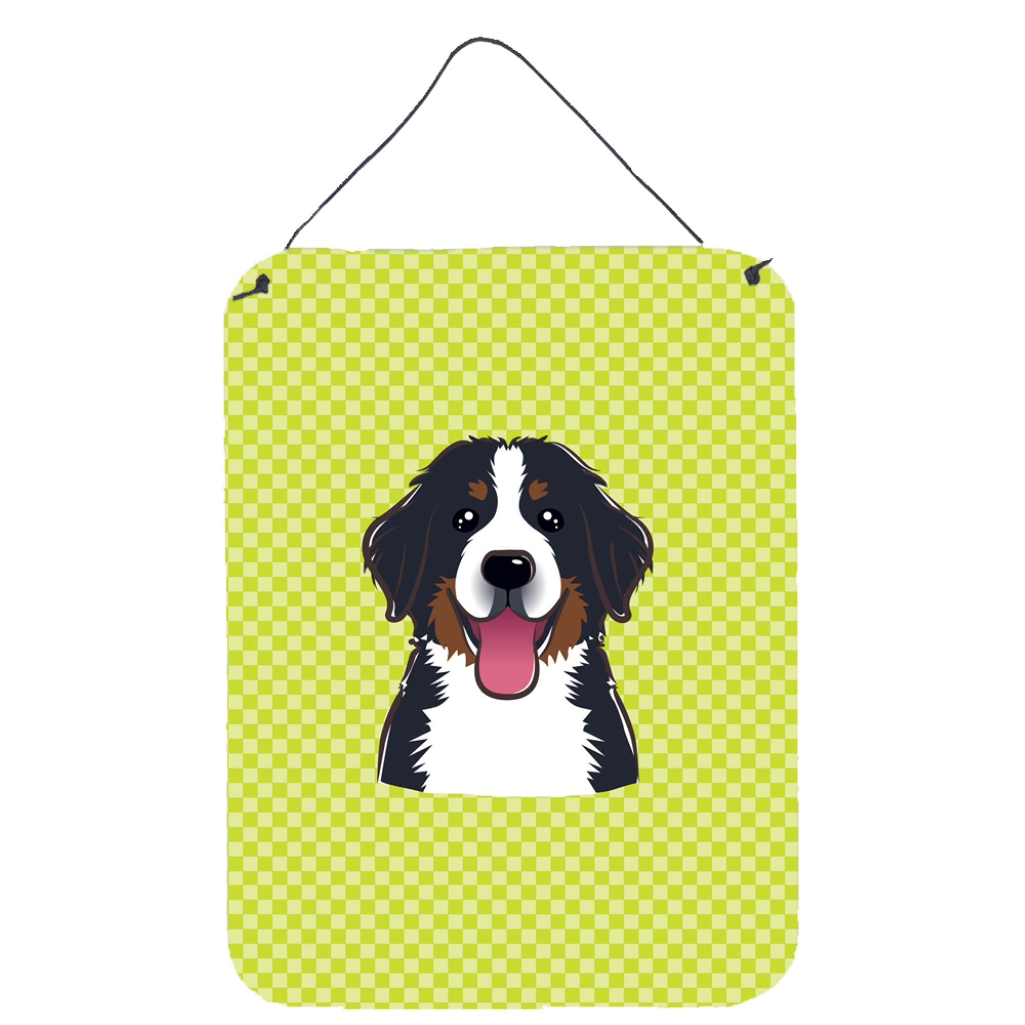 'Caroline'S Treasures Checkerboard Lime Green Bernese Mountain Dog Wall Or Door Hanging Prints, 16'''' X 12''''''