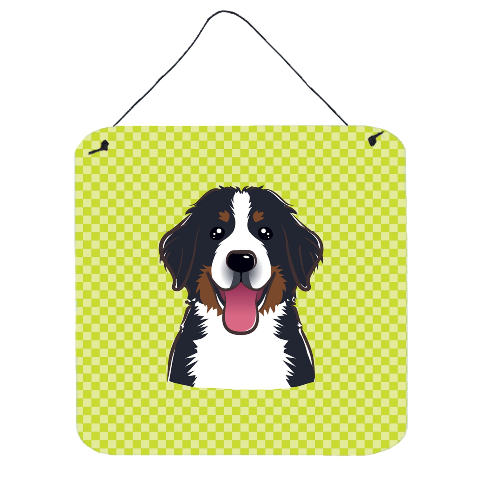 'Caroline'S Treasures Checkerboard Lime Green Bernese Mountain Dog Wall Or Door Hanging Prints, 6 X 6''''''