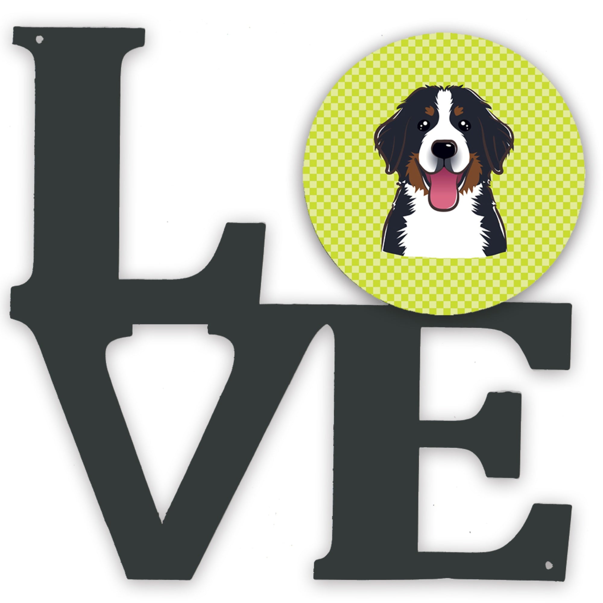 'Caroline'S Treasures Checkerboard Lime Green Bernese Mountain Dog Metal Artwork Love Wall-Decor, Multicolor''