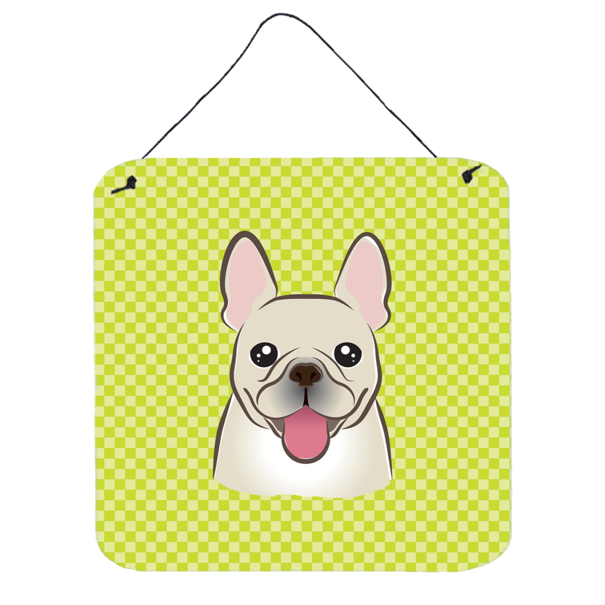 'Caroline'S Treasures Bb1300Ds66 Checkerboard Lime Green French Bulldog Wall Or Door Hanging Prints, 6 X 6''''''