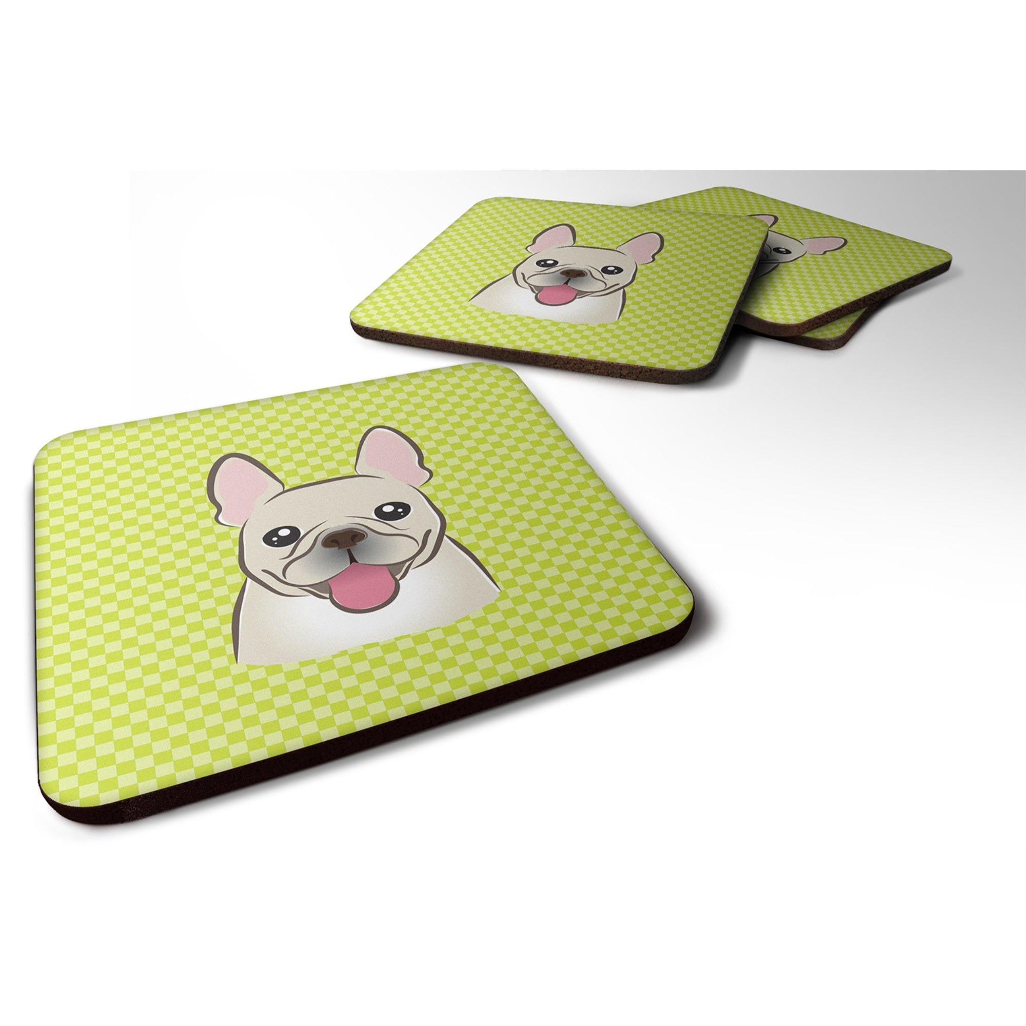 'Caroline'S Treasures Bb1300Fc Checkerboard Lime Green French Bulldog Foam Coaster (Set Of 4), 3.5'''' H X 3.5'''' W, Multicolo