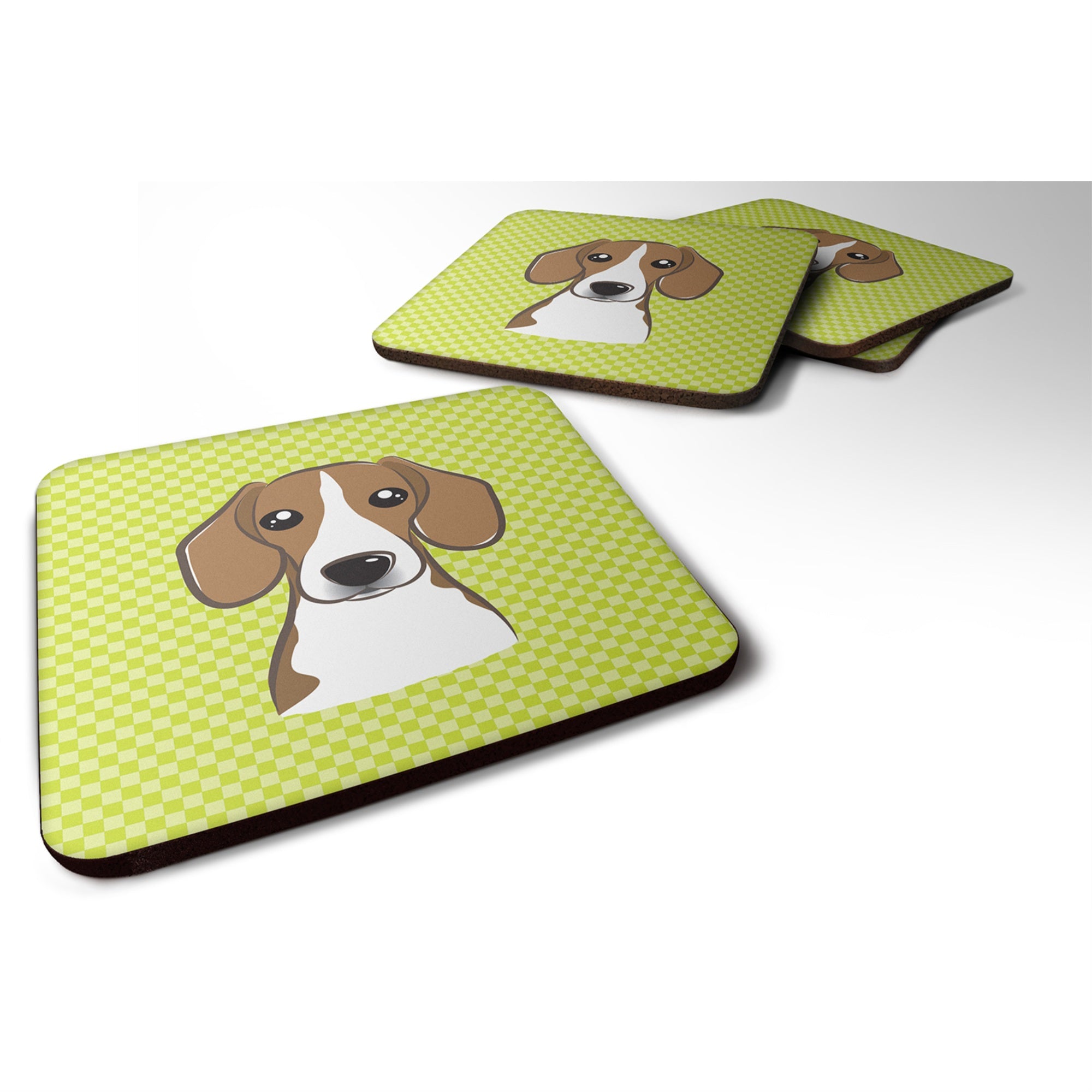 'Caroline'S Treasures Bb1301Fc Checkerboard Lime Green Beagle Foam Coaster (Set Of 4), 3.5'''' H X 3.5'''' W, Multicolor''