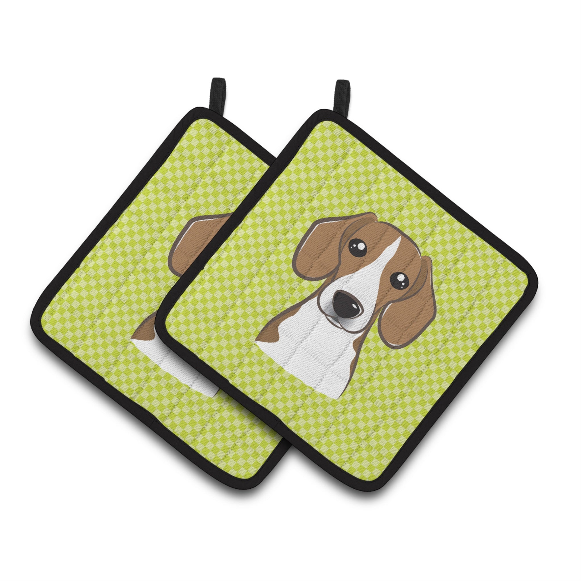 'Caroline'S Treasures Checkerboard Lime Green Beagle Pair Of Pot Holders Bb1301Pthd, 7.5Hx7.5W, Multicolor''