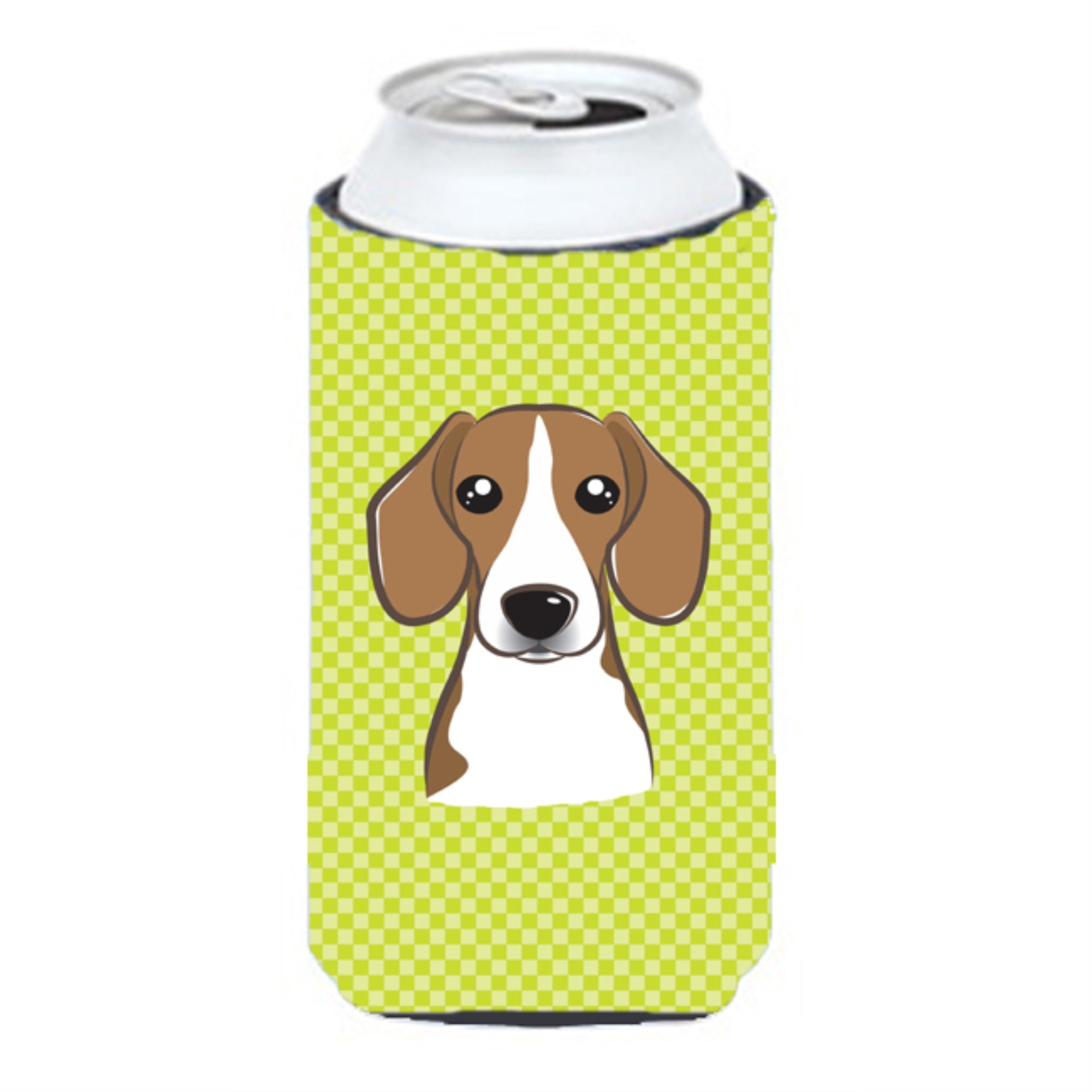 Checkerboard Lime Green Beagle Tall Boy Beverage Insulator Hugger Bb1301Tbc