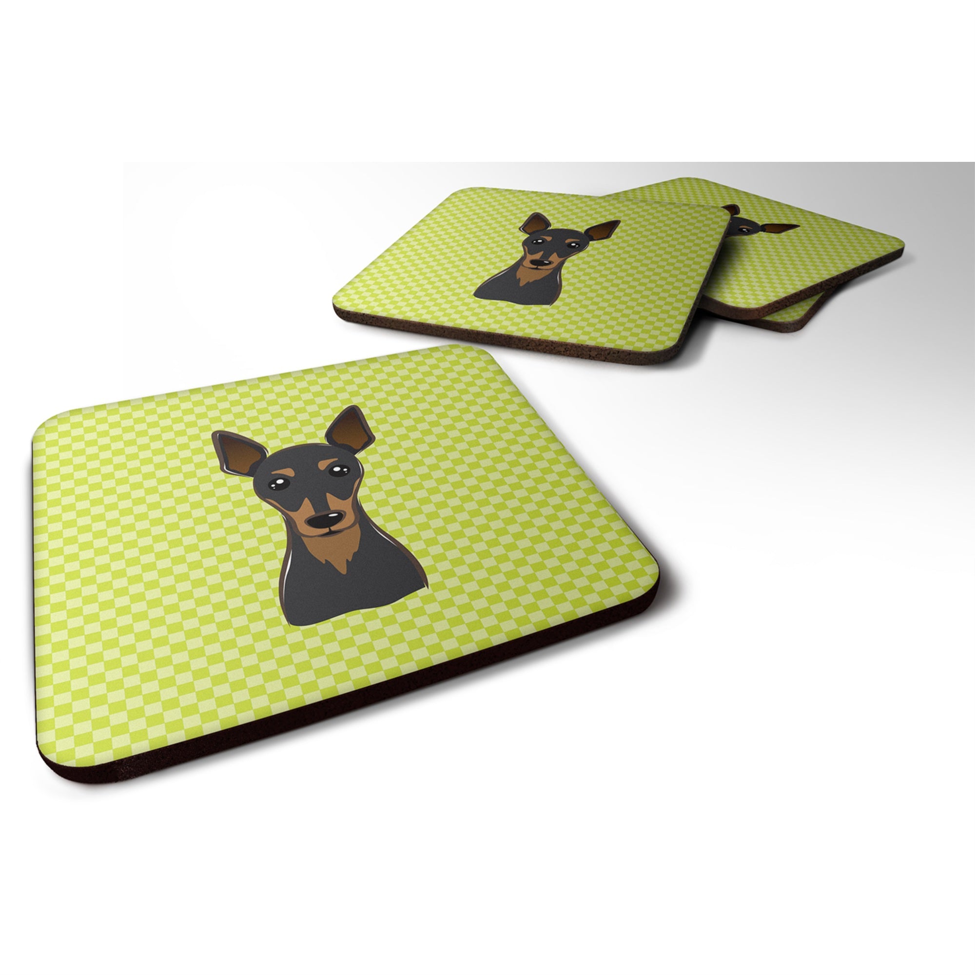'Caroline'S Treasures Bb1302Fc Checkerboard Lime Green Min Pin Foam Coaster (Set Of 4), 3.5'''' H X 3.5'''' W, Multicolor''