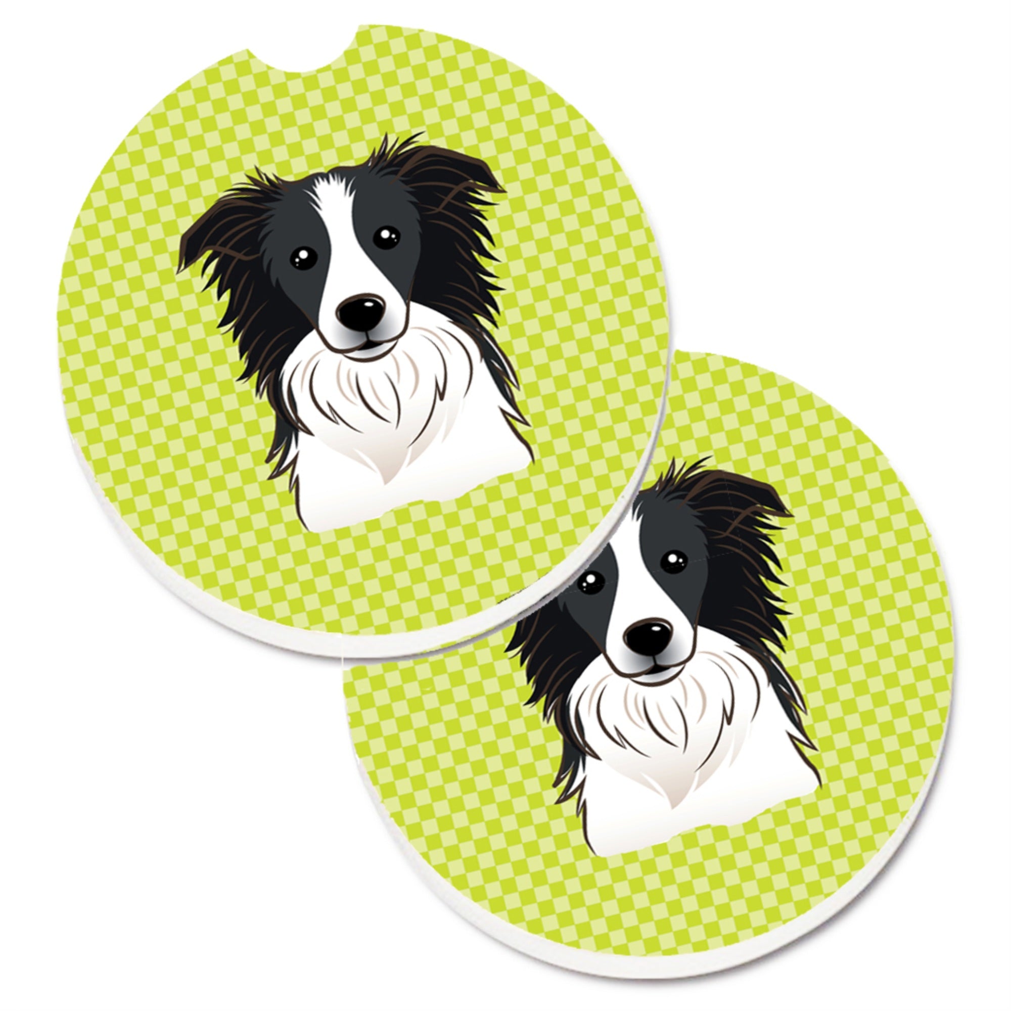 'Caroline'S Treasures Checkerboard Lime Green Border Collie Set Of 2 Cup Holder Car Coasters Bb1303Carc, 2.56, Multicolor''