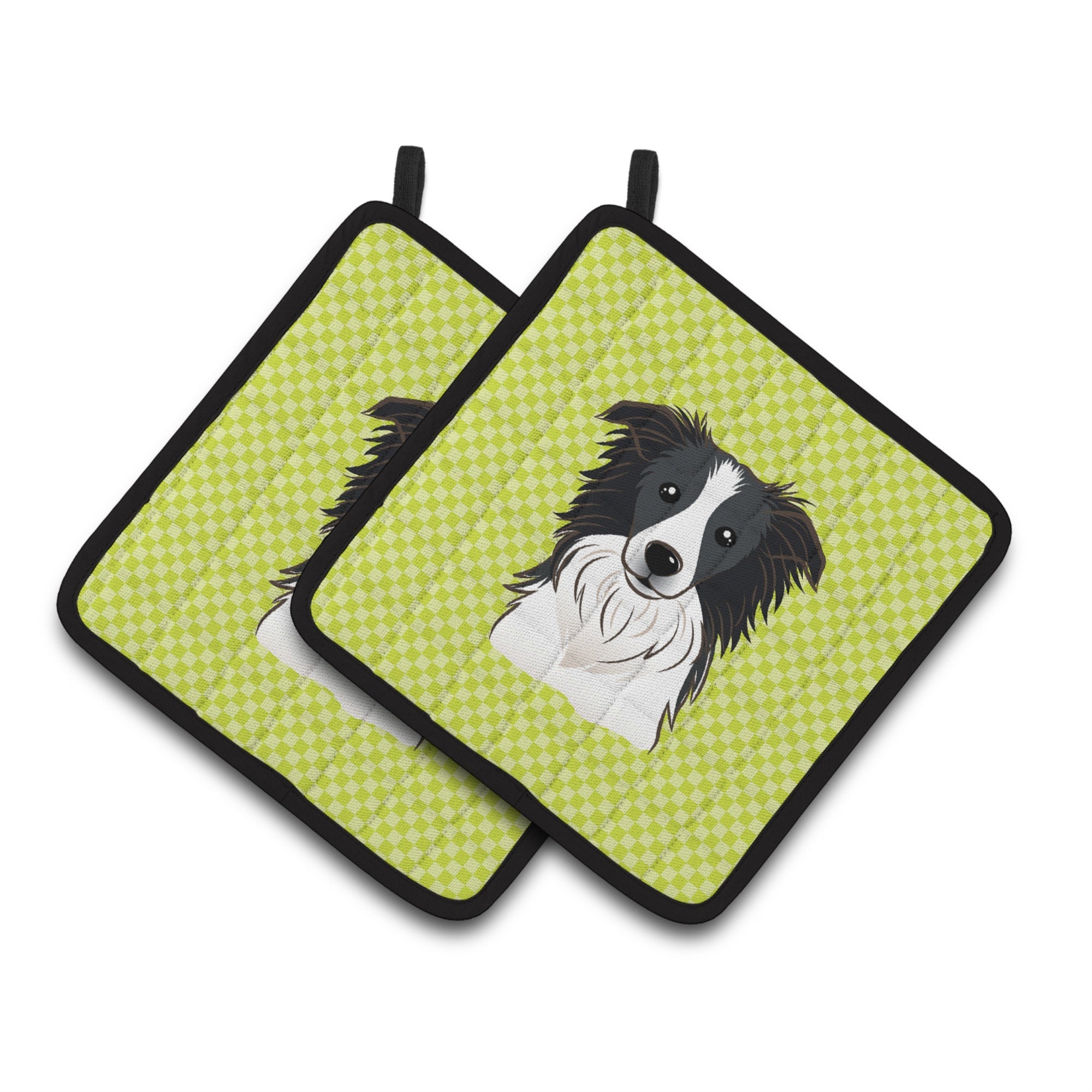 'Caroline'S Treasures Checkerboard Lime Green Border Collie Pair Of Pot Holders Bb1303Pthd, 7.5Hx7.5W, Multicolor''