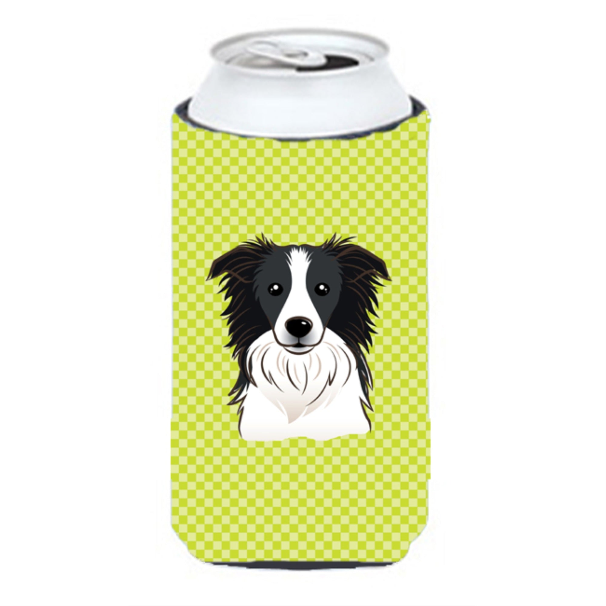 Checkerboard Lime Green Border Collie Tall Boy Beverage Insulator Hugger Bb1303Tbc