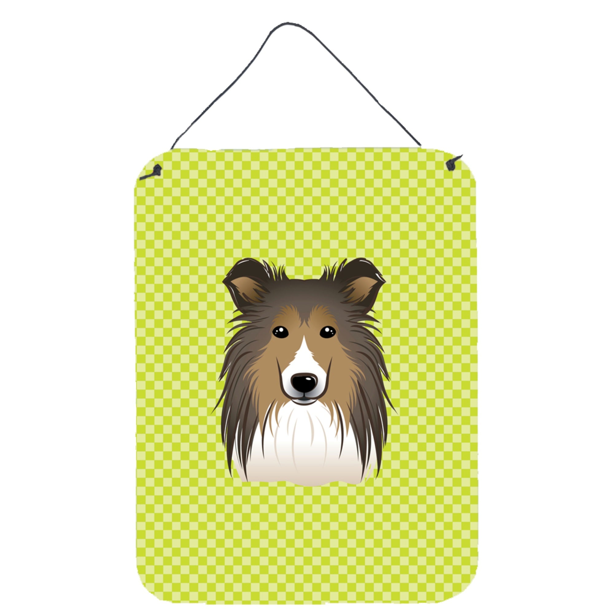 'Caroline'S Treasures Checkerboard Lime Green Sheltie Wall Or Door Hanging Prints, 16'''' X 12''''''