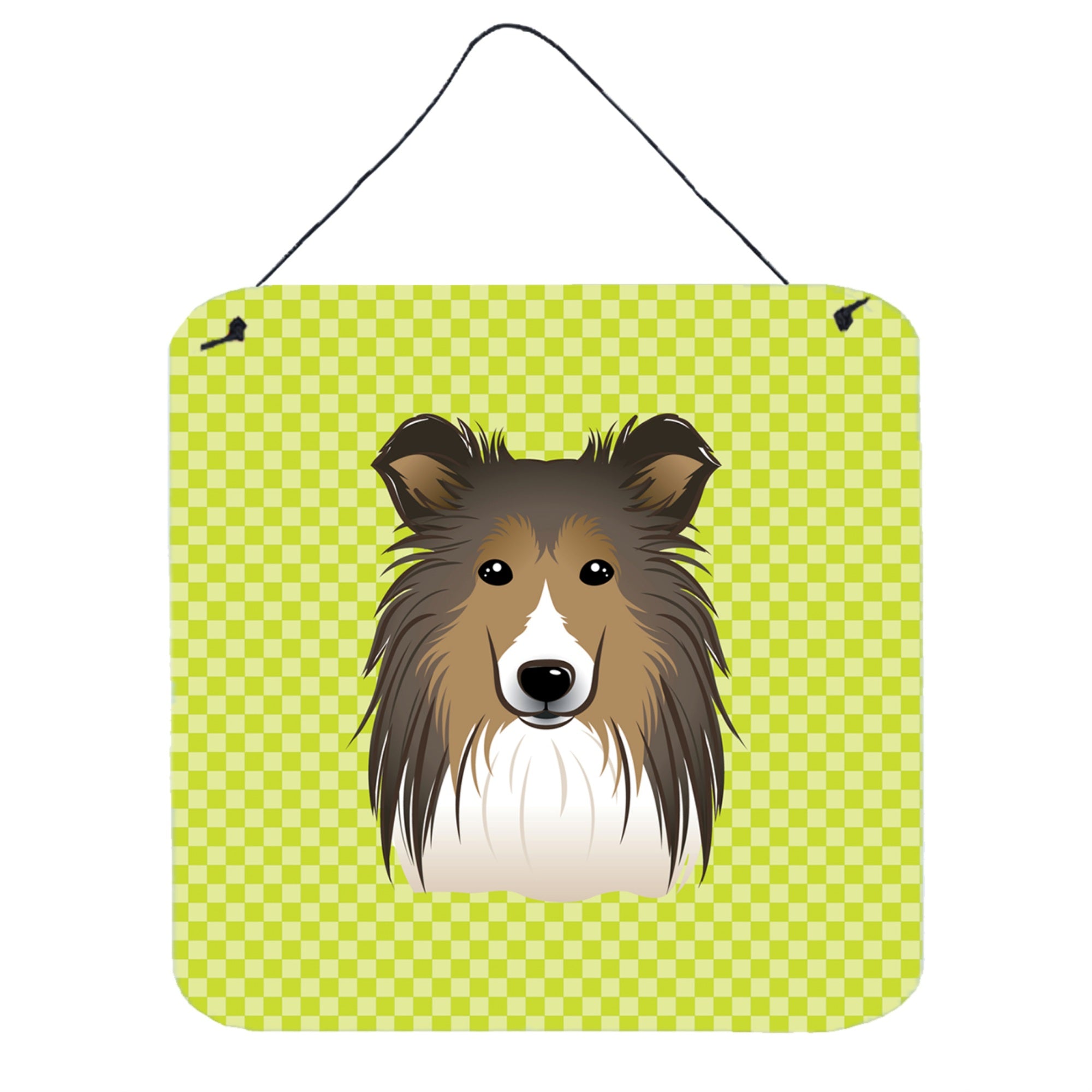 'Caroline'S Treasures Checkerboard Lime Green Sheltie Wall Or Door Hanging Prints, 6 X 6''''''