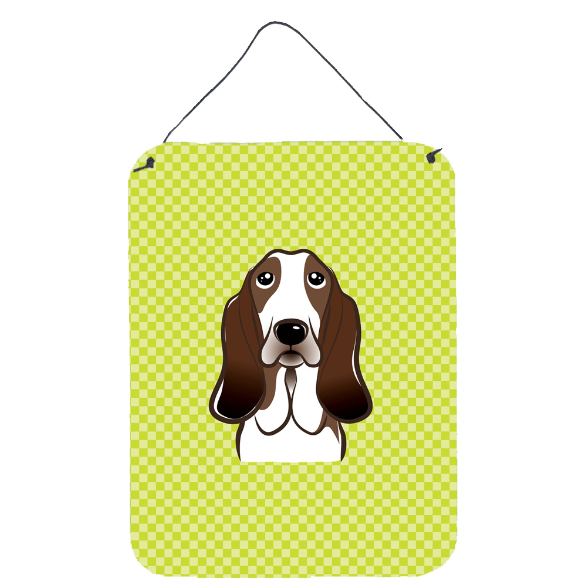 'Caroline'S Treasures Checkerboard Lime Green Basset Hound Wall Or Door Hanging Prints, 16'''' X 12''''''
