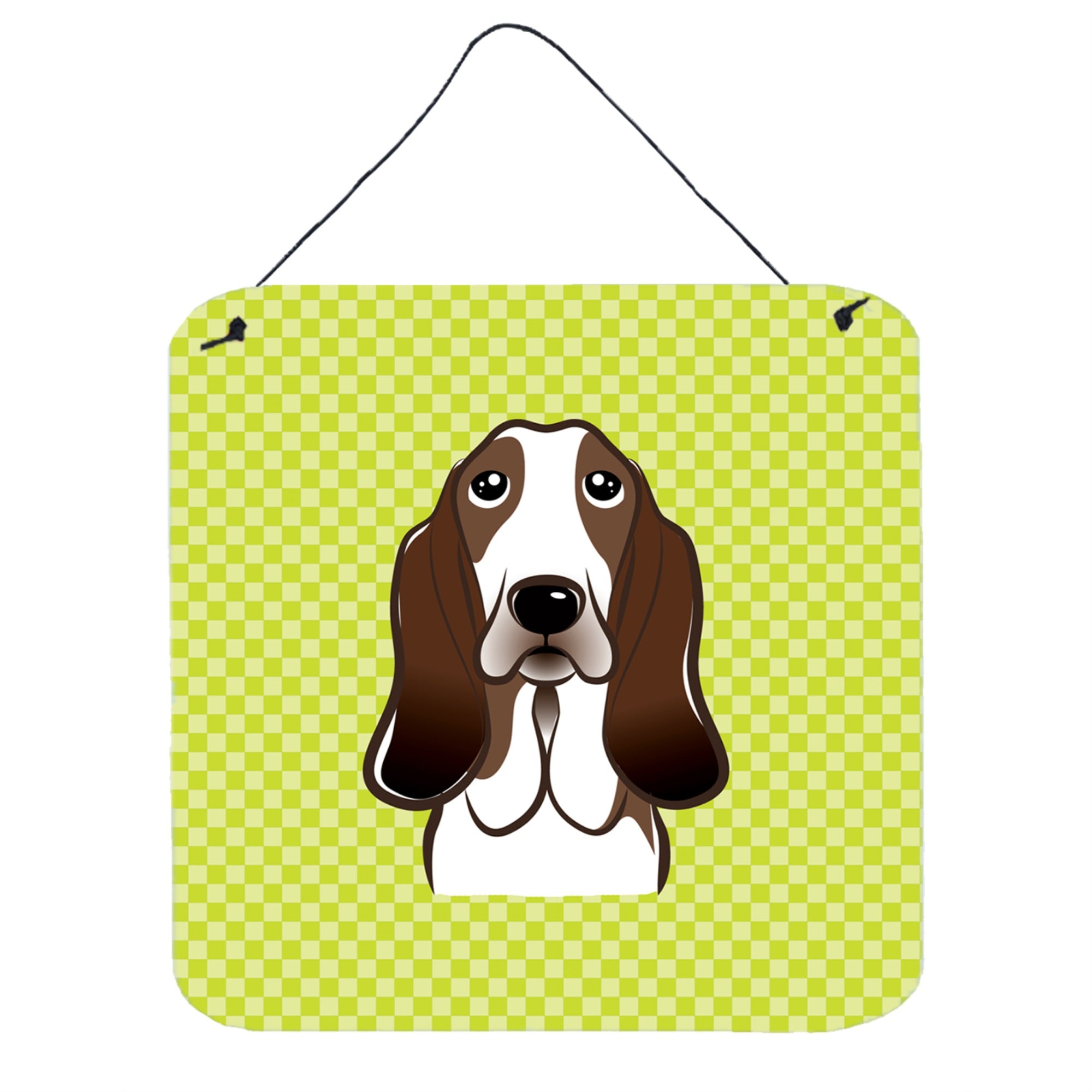 'Caroline'S Treasures Checkerboard Lime Green Basset Hound Wall Or Door Hanging Prints, 6 X 6''''''