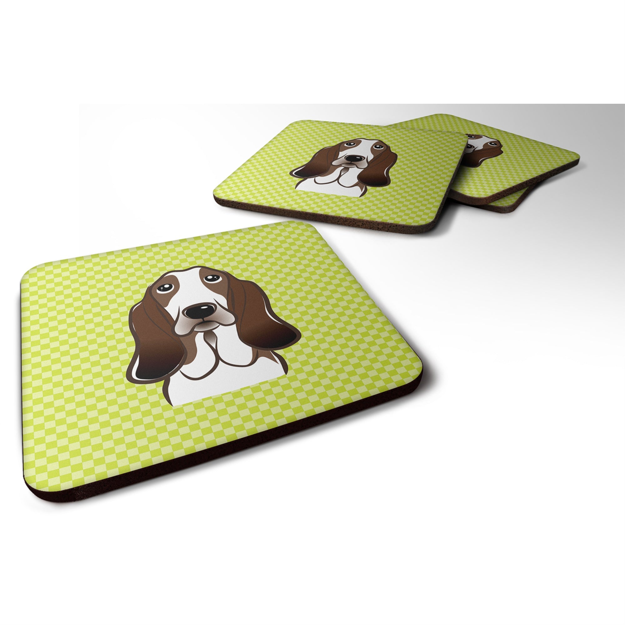 'Caroline'S Treasures Bb1305Fc Checkerboard Lime Green Basset Hound Foam Coaster (Set Of 4), 3.5'''' H X 3.5'''' W, Multicolor'