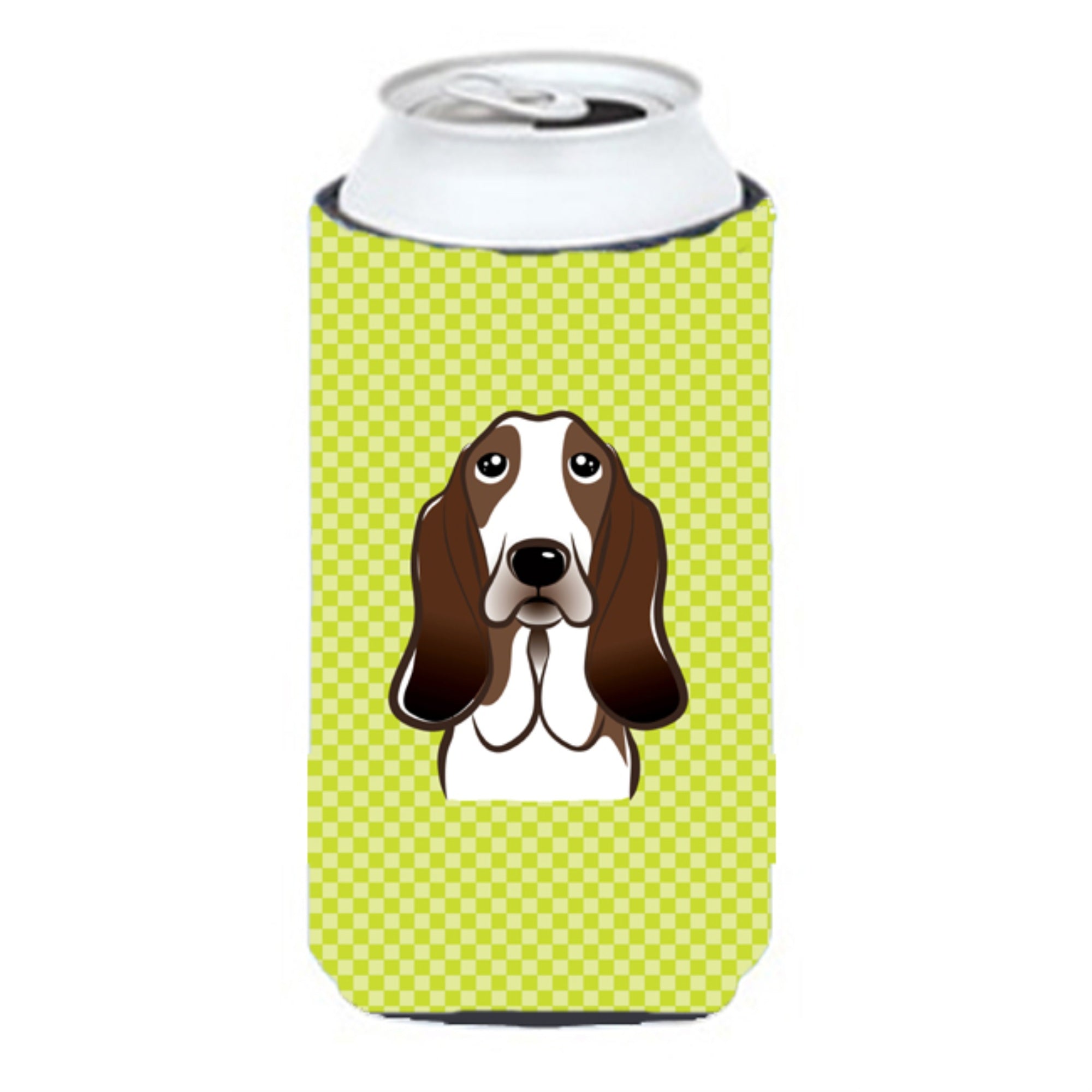 Checkerboard Lime Green Basset Hound Tall Boy Beverage Insulator Hugger Bb1305Tbc