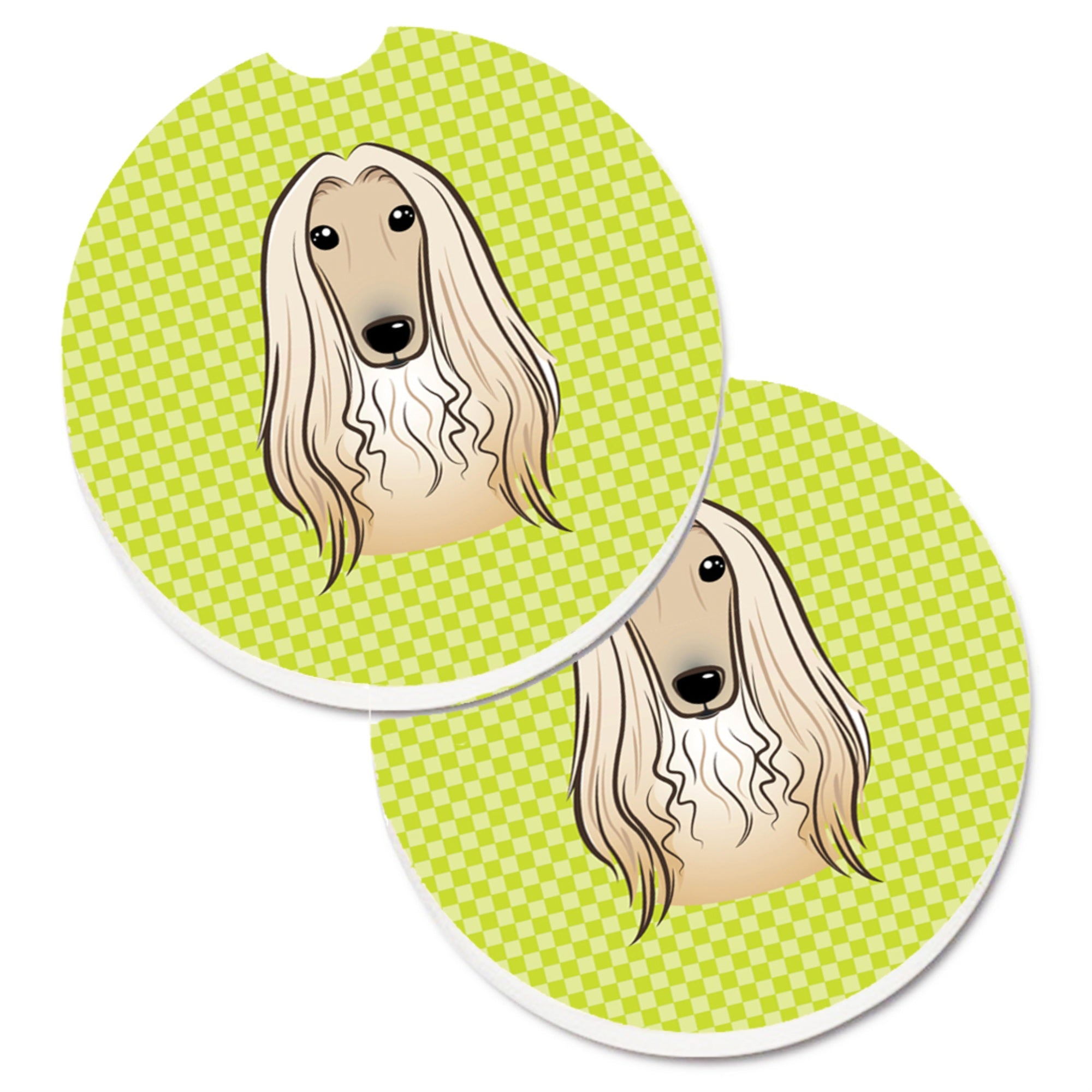 'Caroline'S Treasures Checkerboard Lime Green Afghan Hound Set Of 2 Cup Holder Car Coasters Bb1306Carc, 2.56, Multicolor''