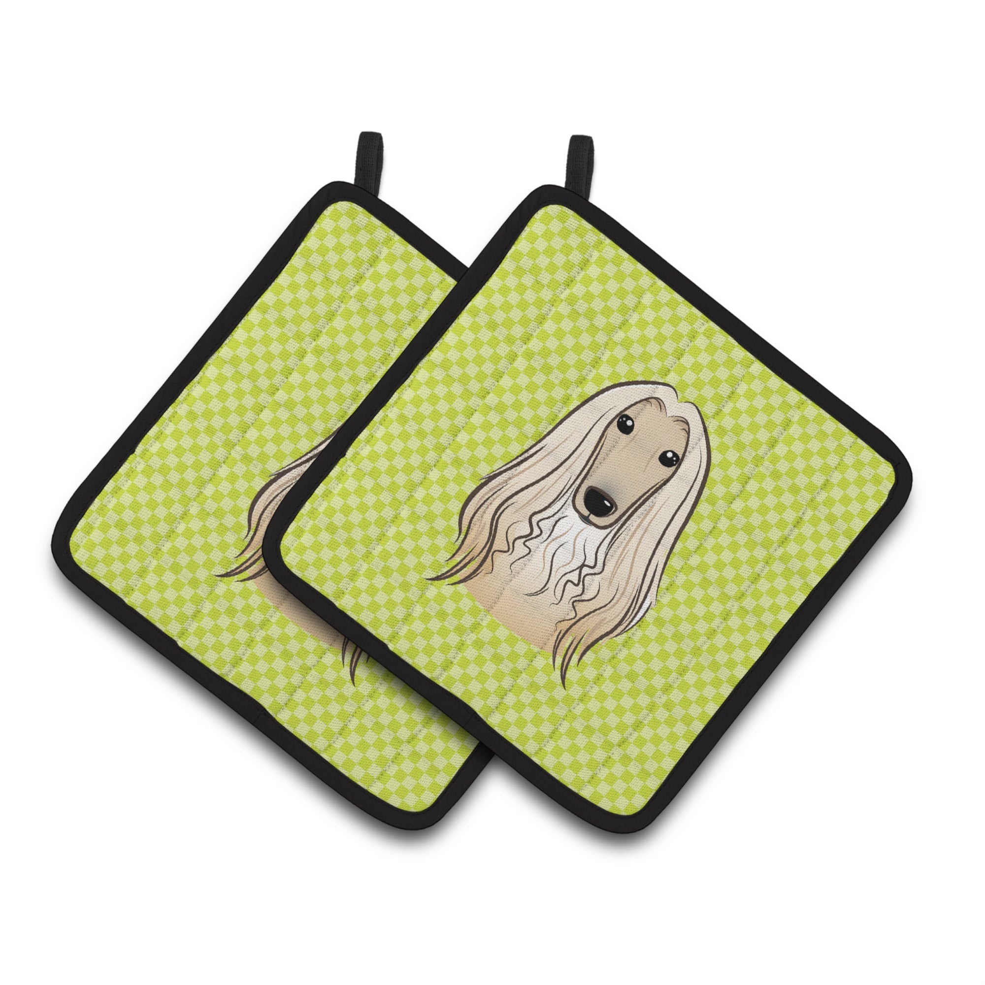 'Caroline'S Treasures Checkerboard Lime Green Afghan Hound Pair Of Pot Holders Bb1306Pthd, 7.5Hx7.5W, Multicolor''