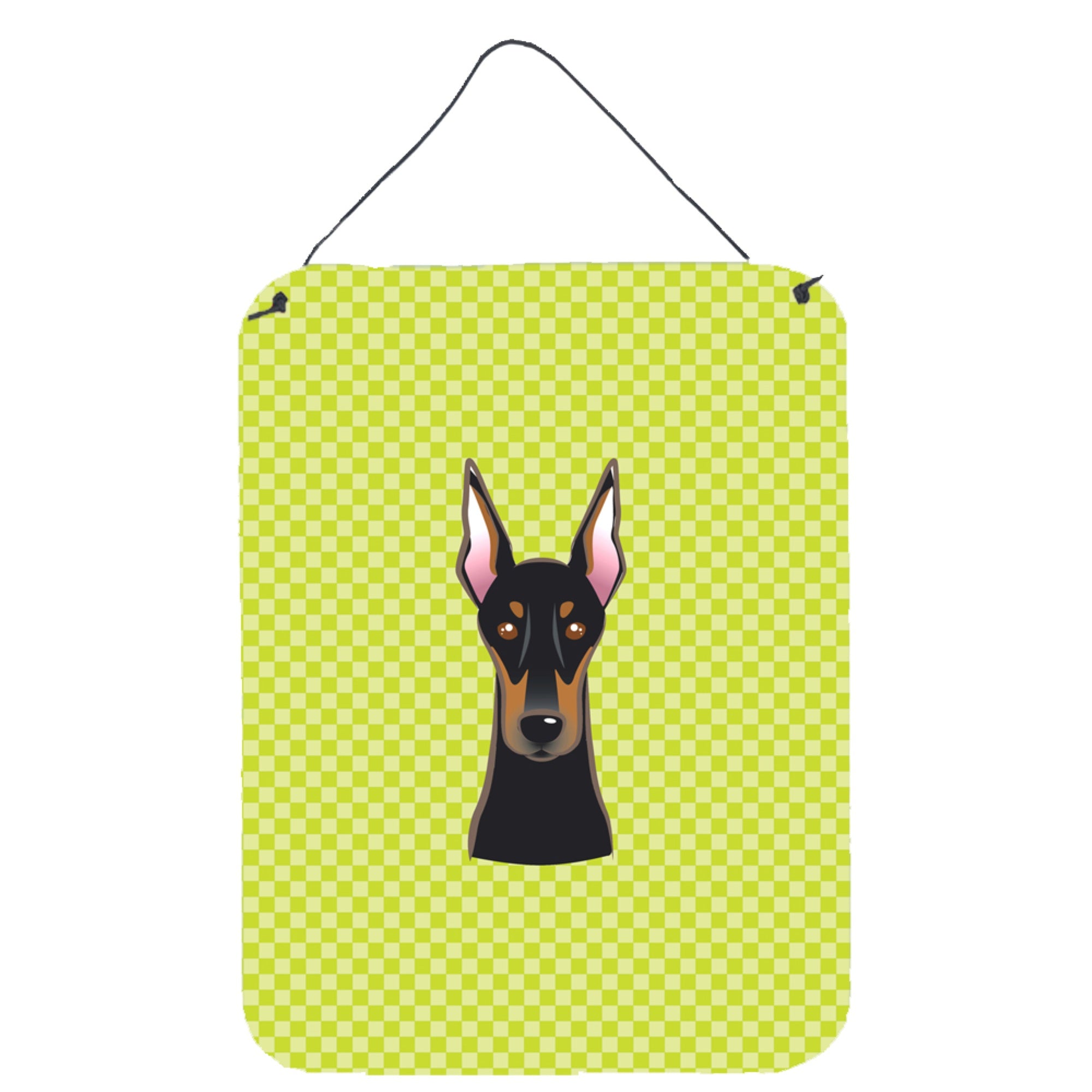 'Caroline'S Treasures Checkerboard Lime Green Doberman Wall Or Door Hanging Prints, 16'''' X 12''''''