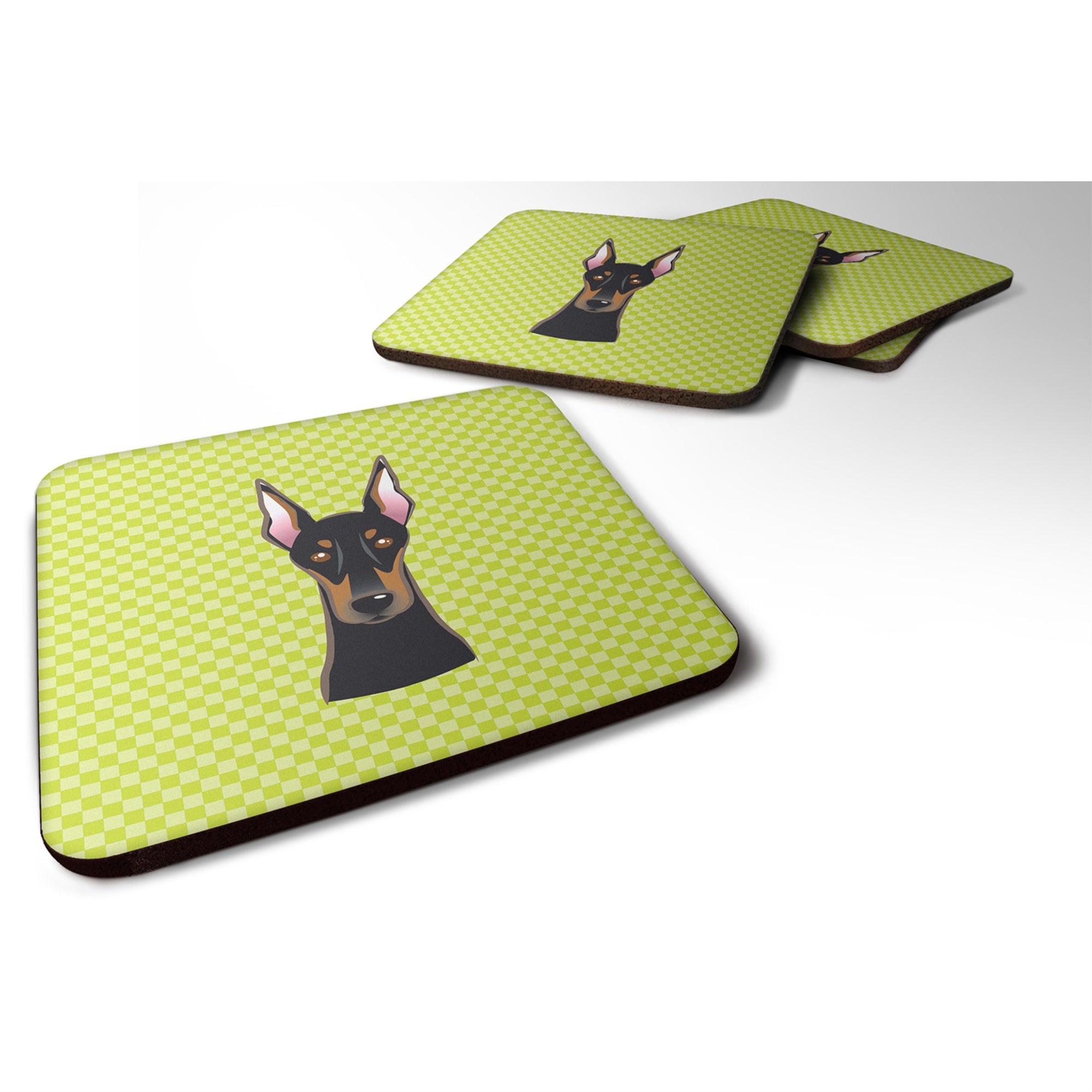 'Caroline'S Treasures Bb1307Fc Checkerboard Lime Green Doberman Foam Coaster (Set Of 4), 3.5'''' H X 3.5'''' W, Multicolor''