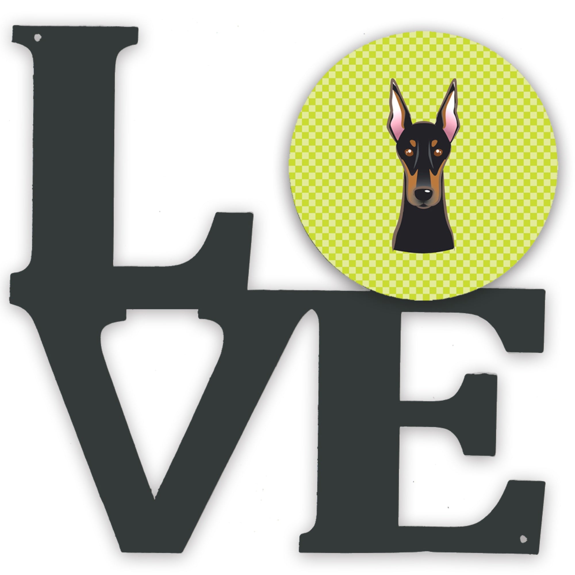 'Caroline'S Treasures Checkerboard Lime Green Doberman Metal Artwork Love Wall-Decor, Multicolor''