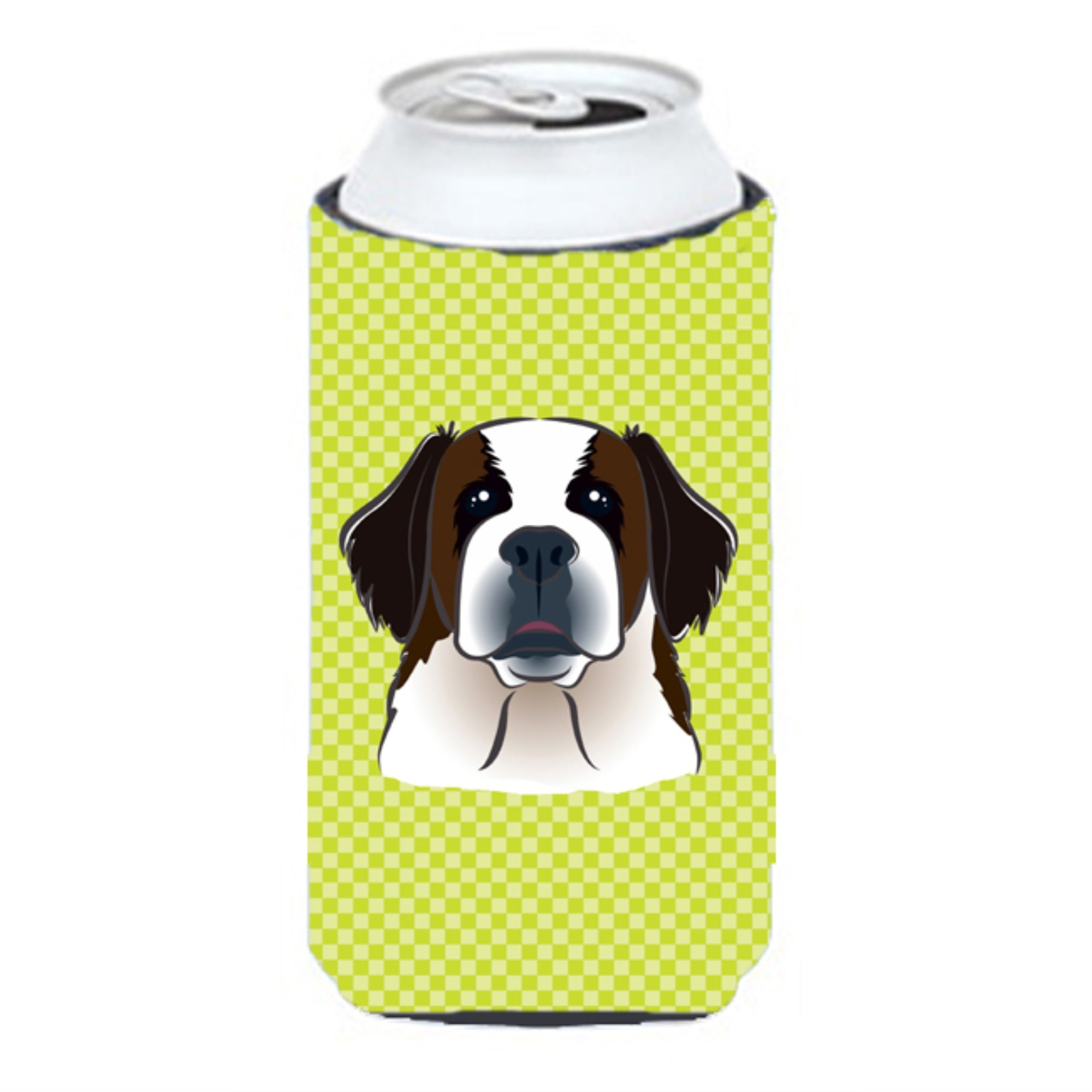 Checkerboard Lime Green Saint Bernard Tall Boy Beverage Insulator Hugger Bb1308Tbc