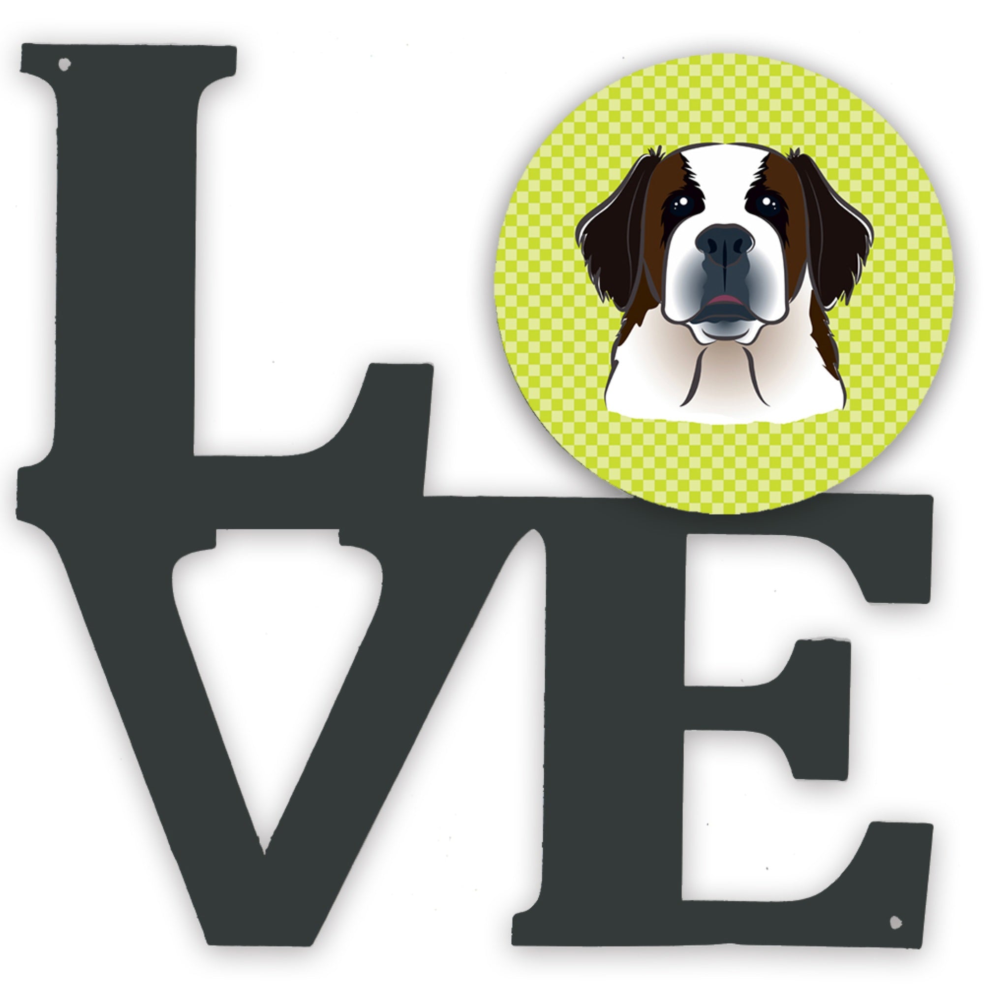 'Caroline'S Treasures Checkerboard Lime Green Saint Bernard Metal Artwork Love Wall-Decor, Multicolor''