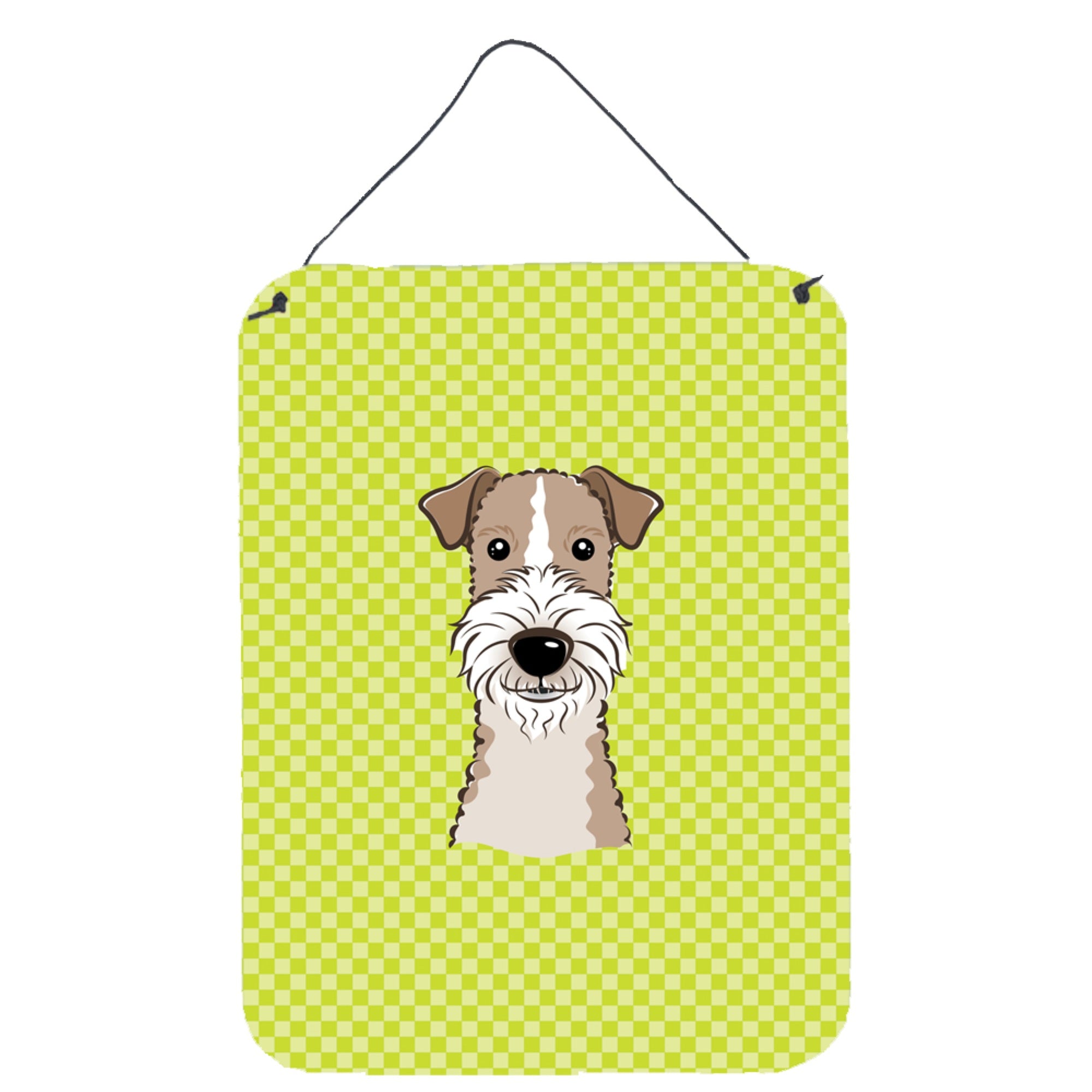 'Caroline'S Treasures Checkerboard Lime Green Wire Haired Fox Terrier Wall Or Door Hanging Prints, 16'''' X 12''''''
