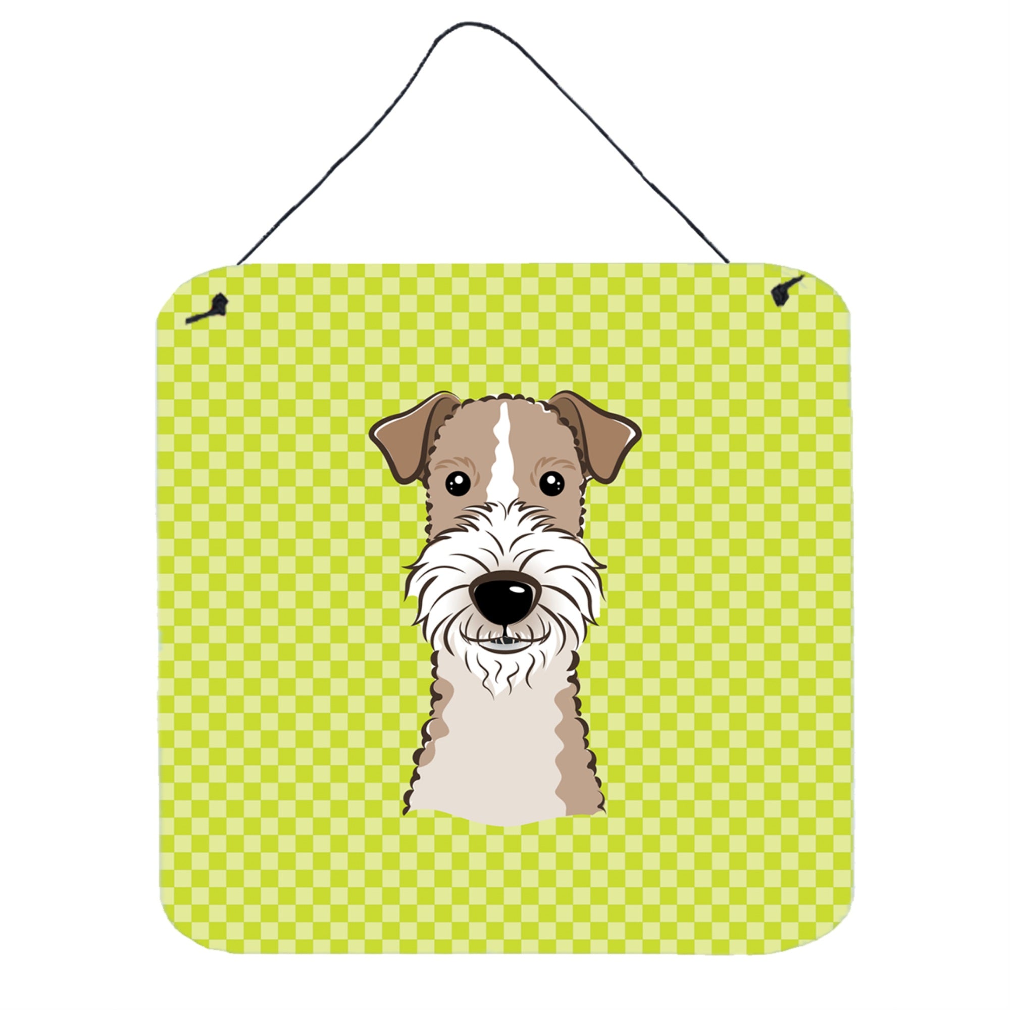 'Caroline'S Treasures Checkerboard Lime Green Wire Haired Fox Terrier Wall Or Door Hanging Prints, 6 X 6''''''