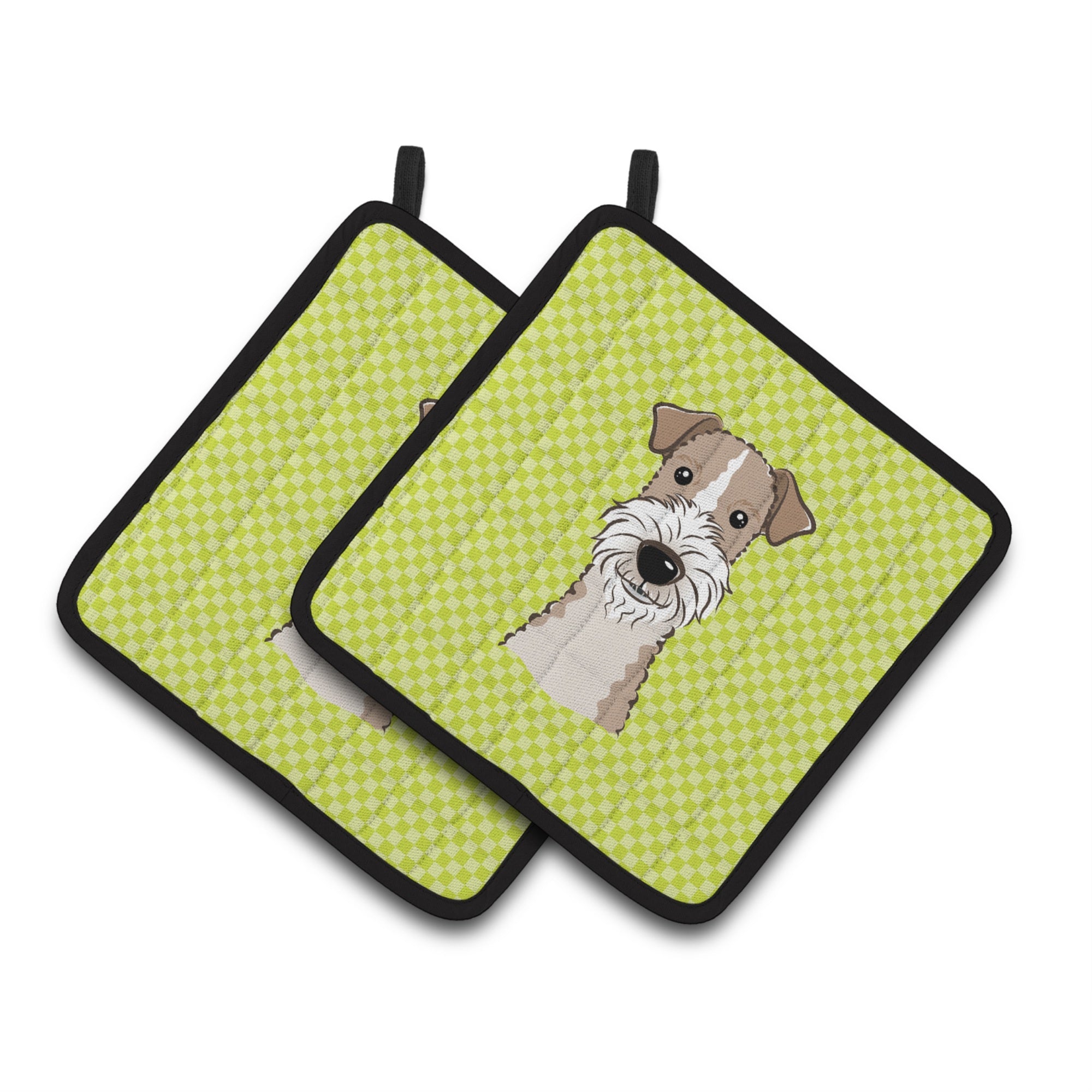 'Caroline'S Treasures Checkerboard Lime Green Wire Haired Fox Terrier Pair Of Pot Holders Bb1309Pthd, 7.5Hx7.5W, Multicolor''
