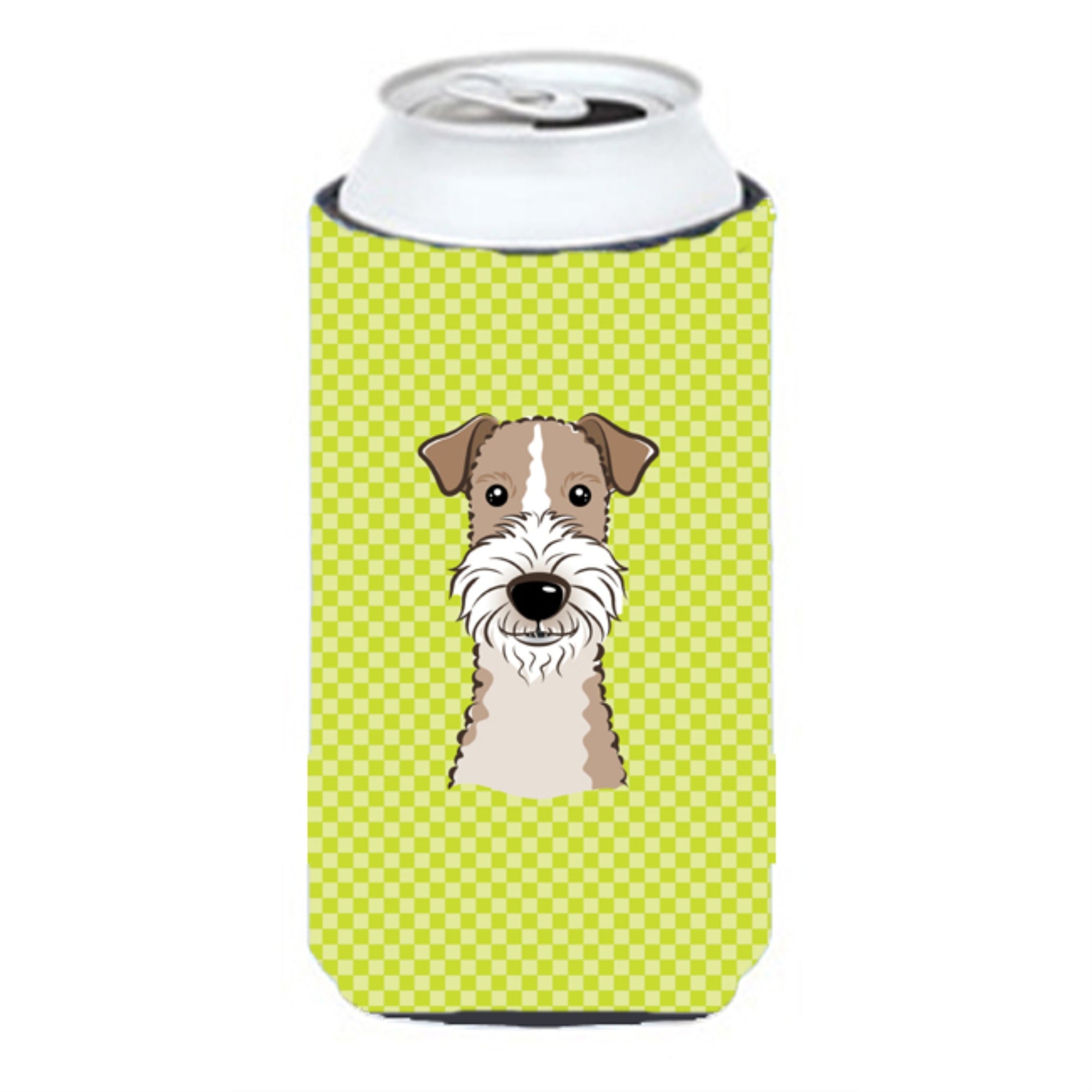 Checkerboard Lime Green Wire Haired Fox Terrier Tall Boy Beverage Insulator Hugger Bb1309Tbc