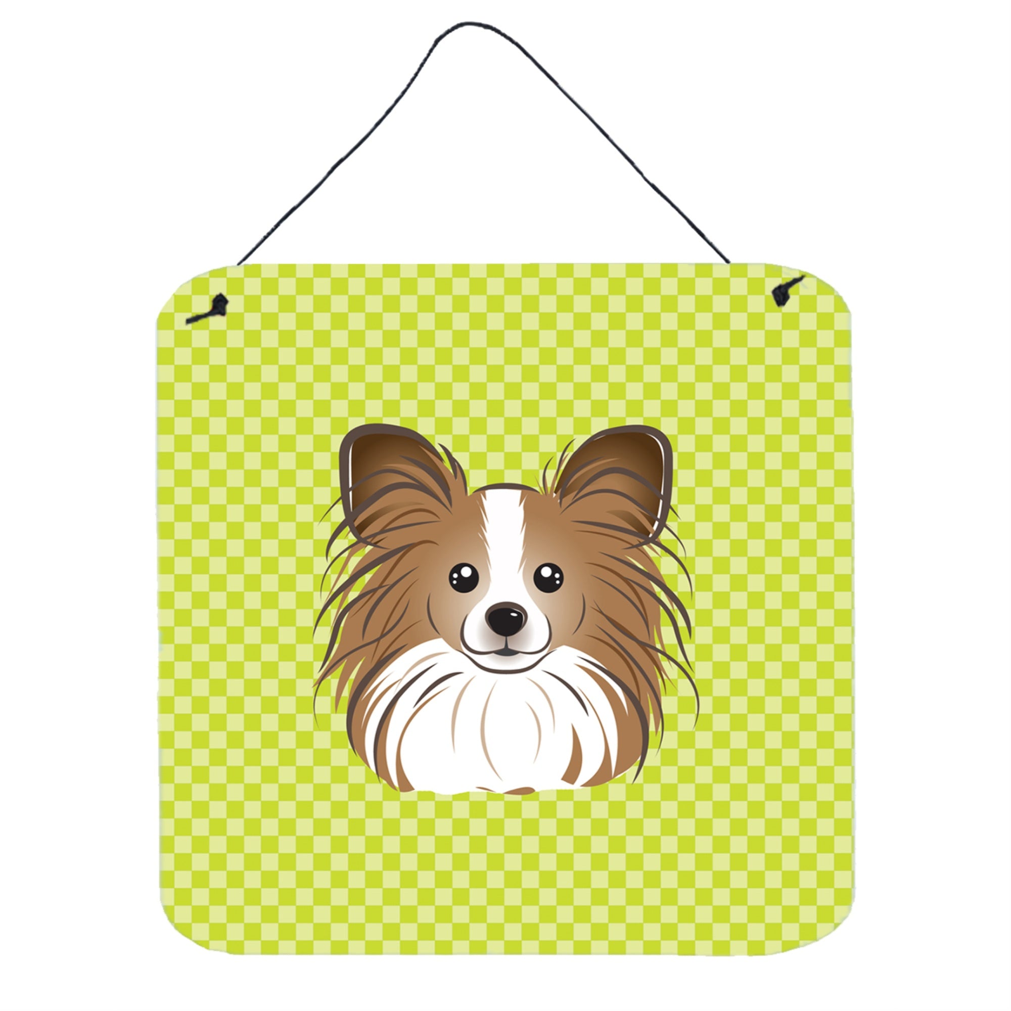 'Caroline'S Treasures Checkerboard Lime Green Papillon Wall Or Door Hanging Prints, 6 X 6''''''