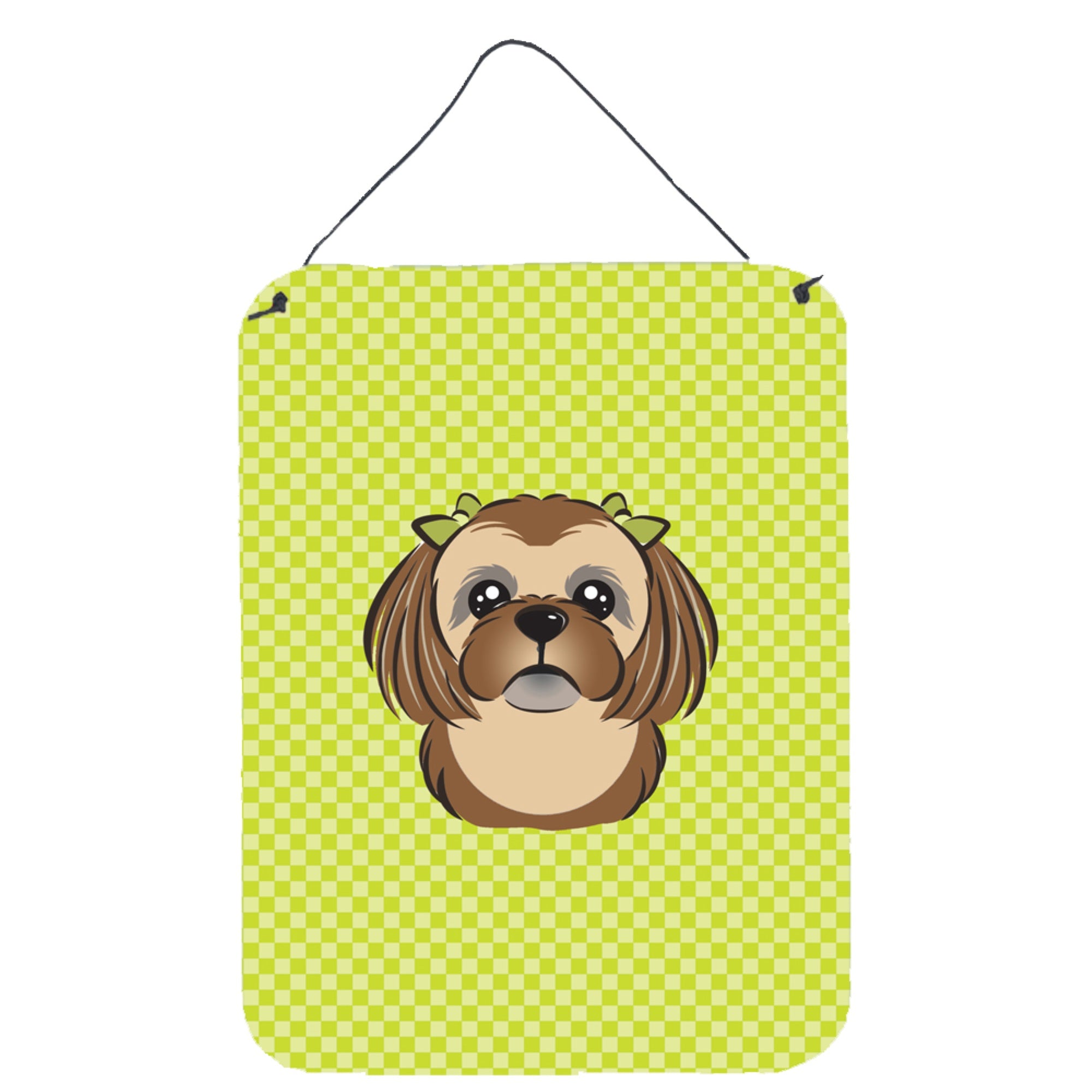 'Caroline'S Treasures Checkerboard Lime Green Chocolate Brown Shih Tzu Wall Or Door Hanging Prints, 16'''' X 12''''''