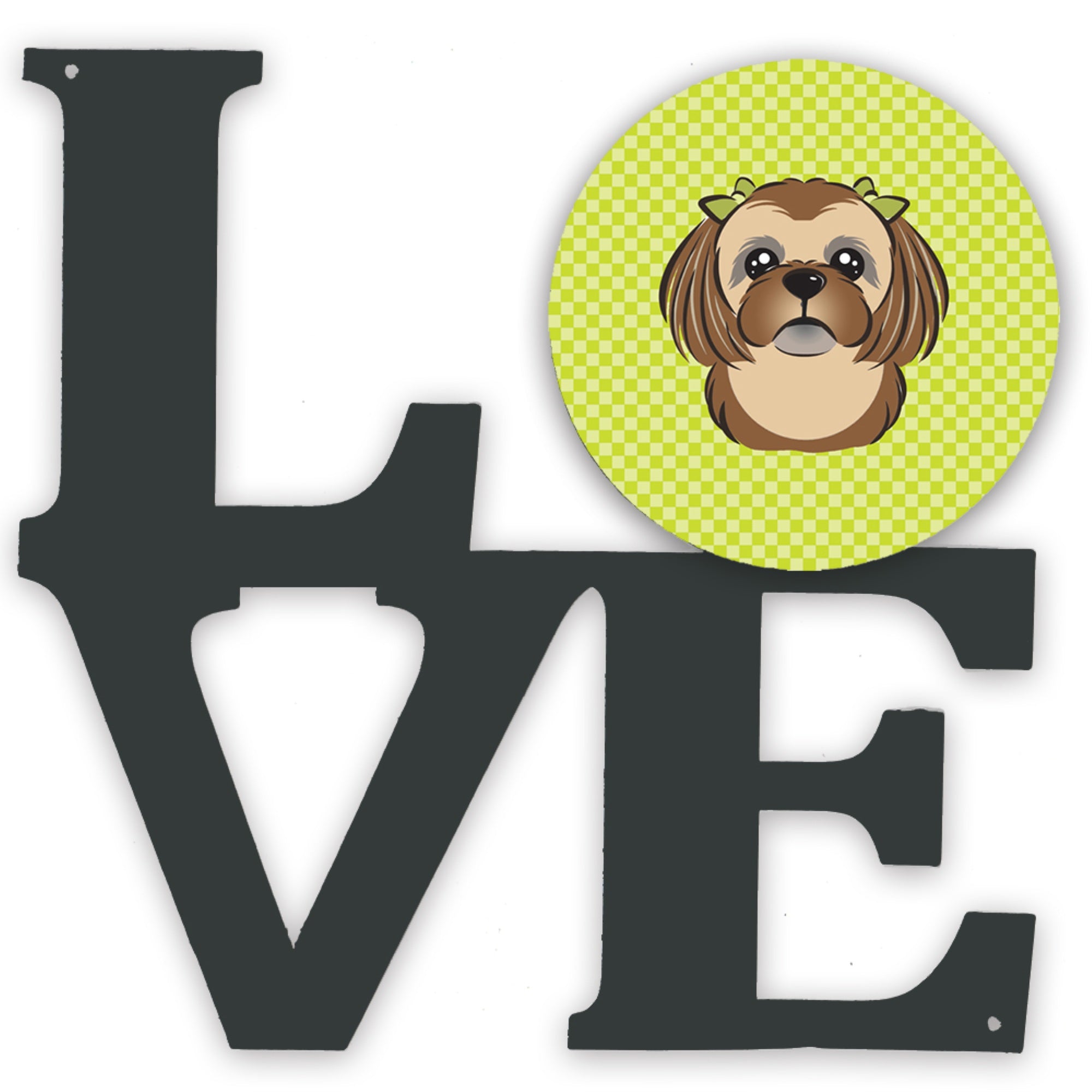 'Caroline'S Treasures Checkerboard Lime Green Chocolate Brown Shih Tzu Metal Artwork Love Wall-Decor, Multicolor''