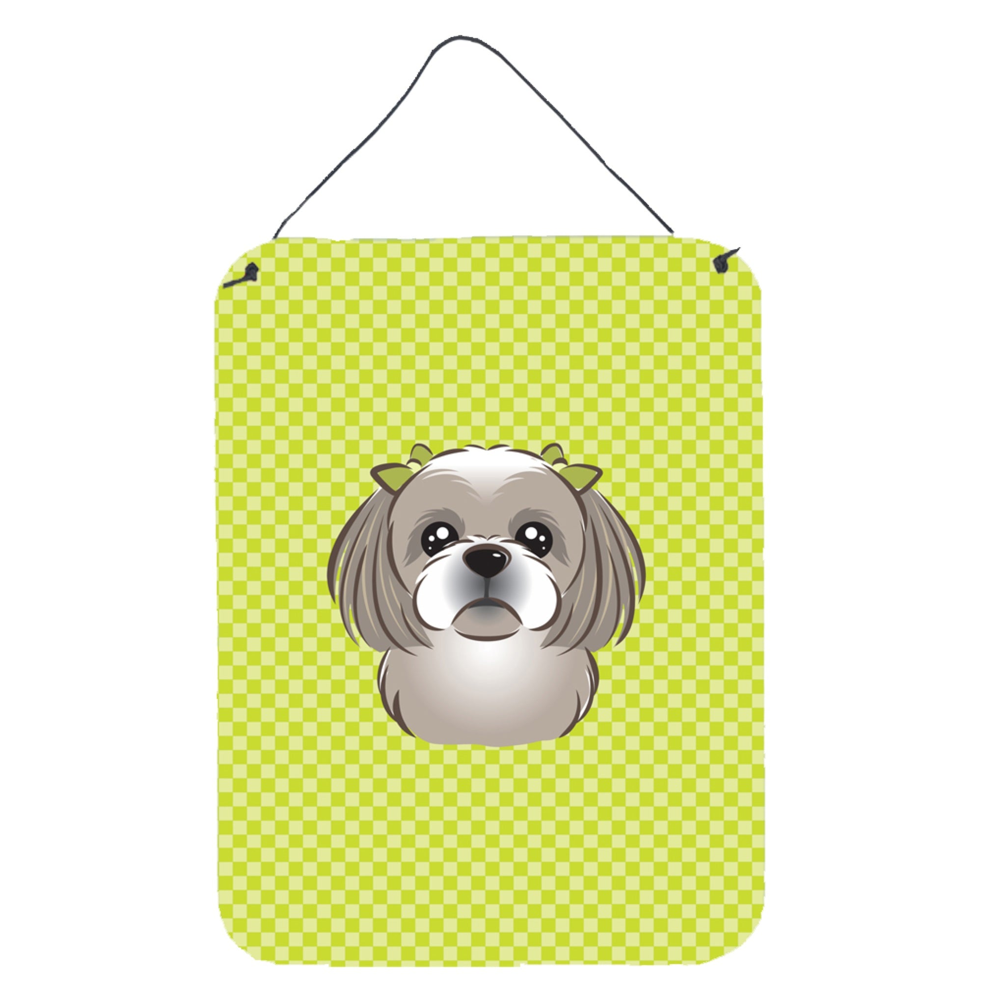 'Caroline'S Treasures Checkerboard Lime Green Gray Silver Shih Tzu Wall Or Door Hanging Prints, 16'''' X 12''''''