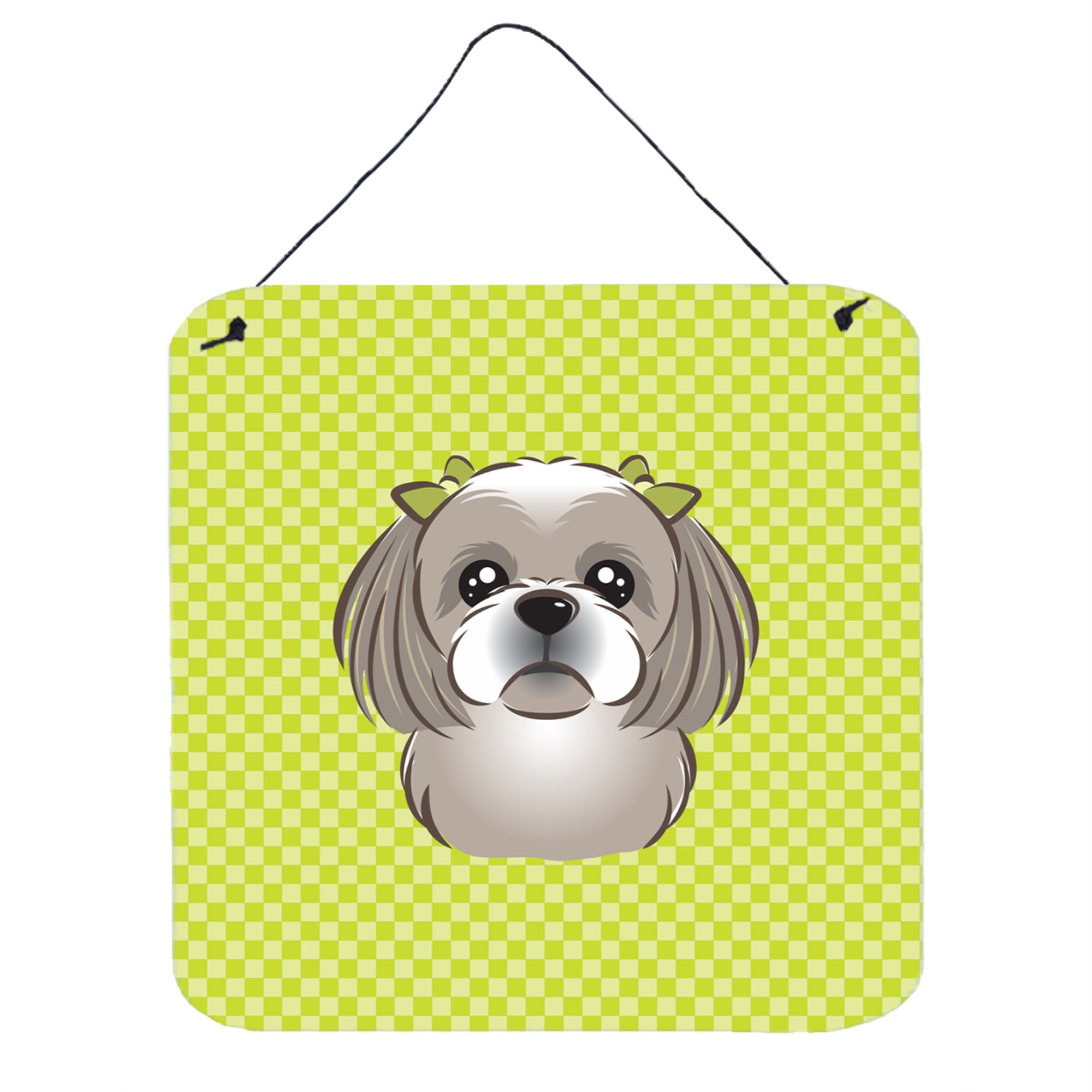 'Caroline'S Treasures Checkerboard Lime Green Gray Silver Shih Tzu Wall Or Door Hanging Prints, 6 X 6''''''