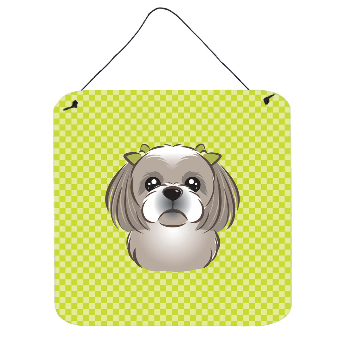 'Caroline'S Treasures Checkerboard Lime Green Gray Silver Shih Tzu Wall Or Door Hanging Prints, 6 X 6''''''