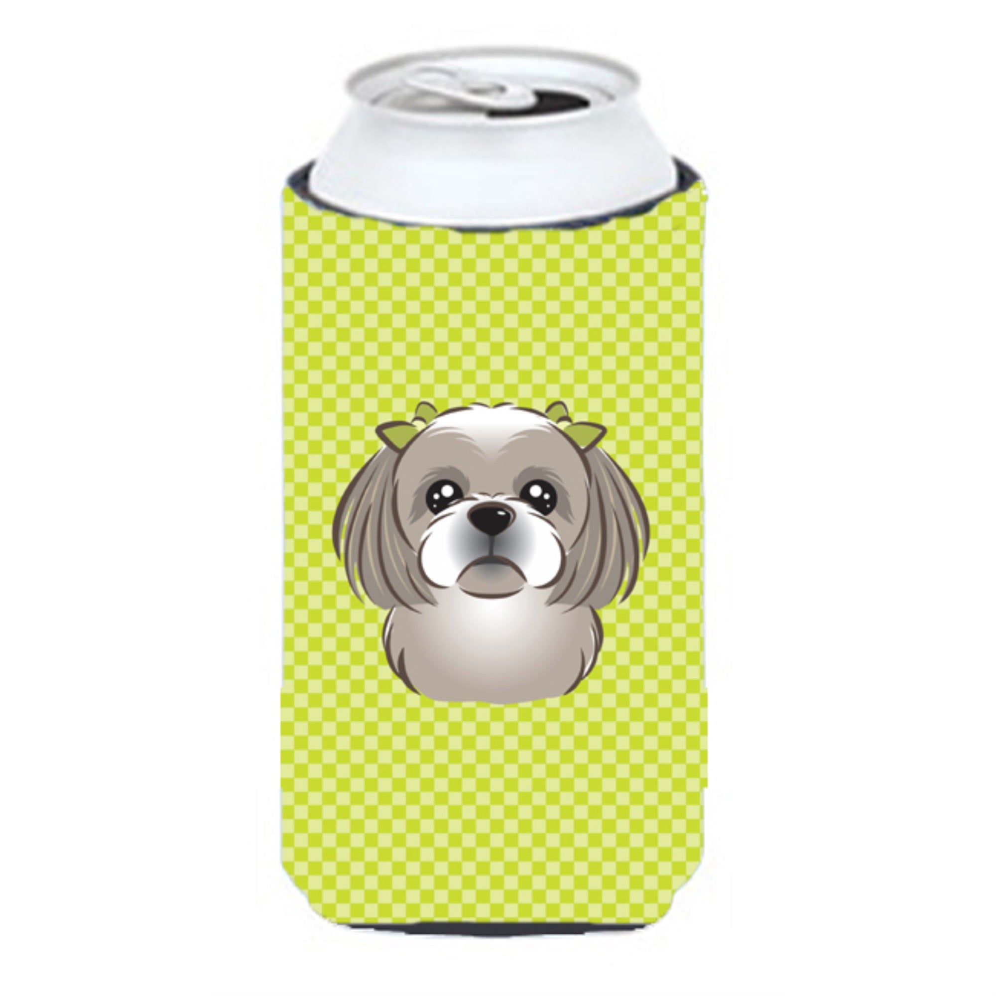 Checkerboard Lime Green Gray Silver Shih Tzu Tall Boy Beverage Insulator Hugger Bb1312Tbc