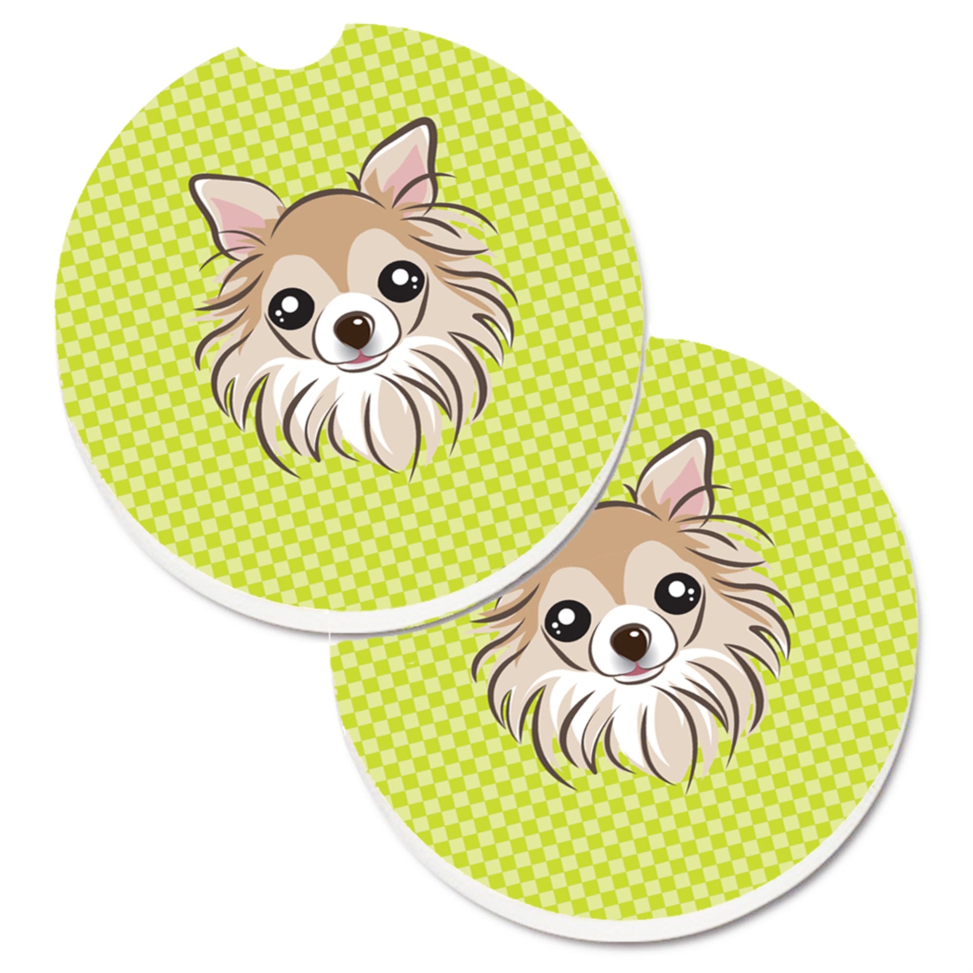 'Caroline'S Treasures Checkerboard Lime Green Chihuahua Set Of 2 Cup Holder Car Coasters Bb1313Carc, 2.56, Multicolor''