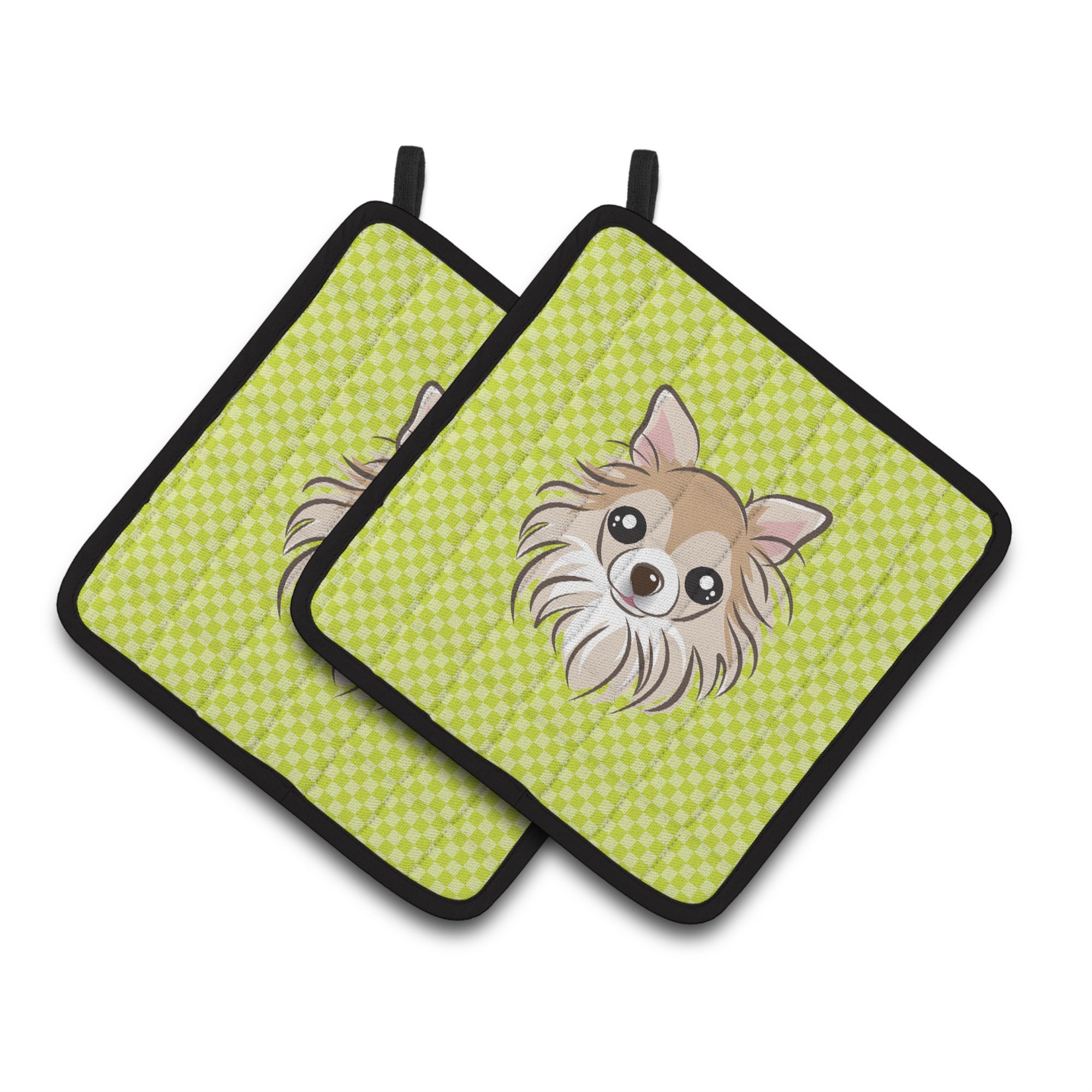 'Caroline'S Treasures Checkerboard Lime Green Chihuahua Pair Of Pot Holders Bb1313Pthd, 7.5Hx7.5W, Multicolor''