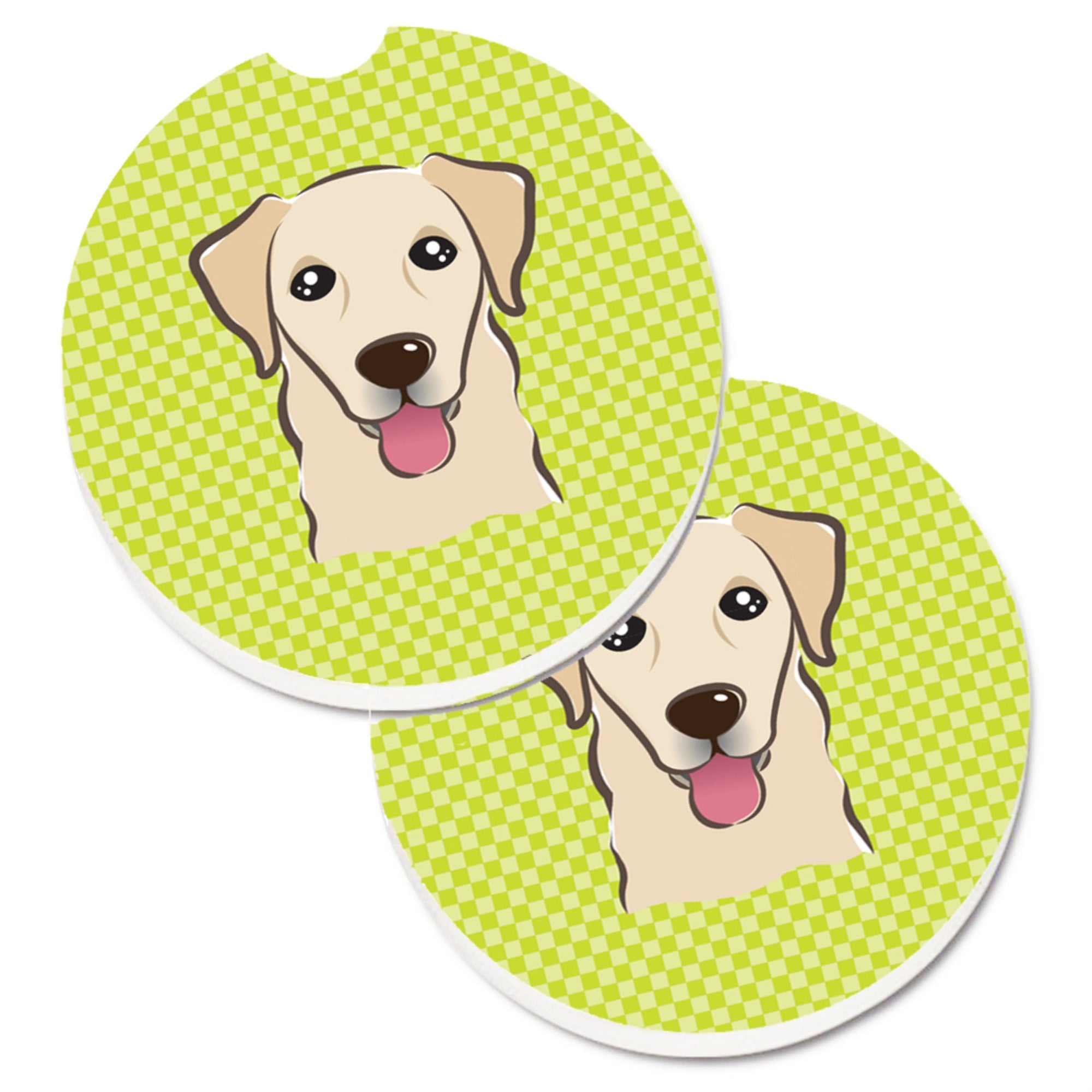 'Caroline'S Treasures Checkerboard Lime Green Golden Retriever Set Of 2 Cup Holder Car Coasters Bb1314Carc, 2.56, Multicolor''
