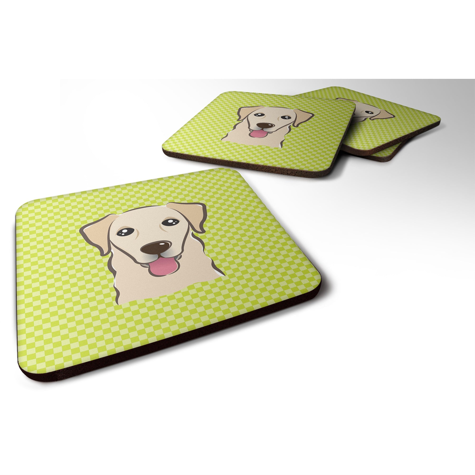 'Caroline'S Treasures Bb1314Fc Checkerboard Lime Green Golden Retriever Foam Coaster (Set Of 4), 3.5'''' H X 3.5'''' W, Multico