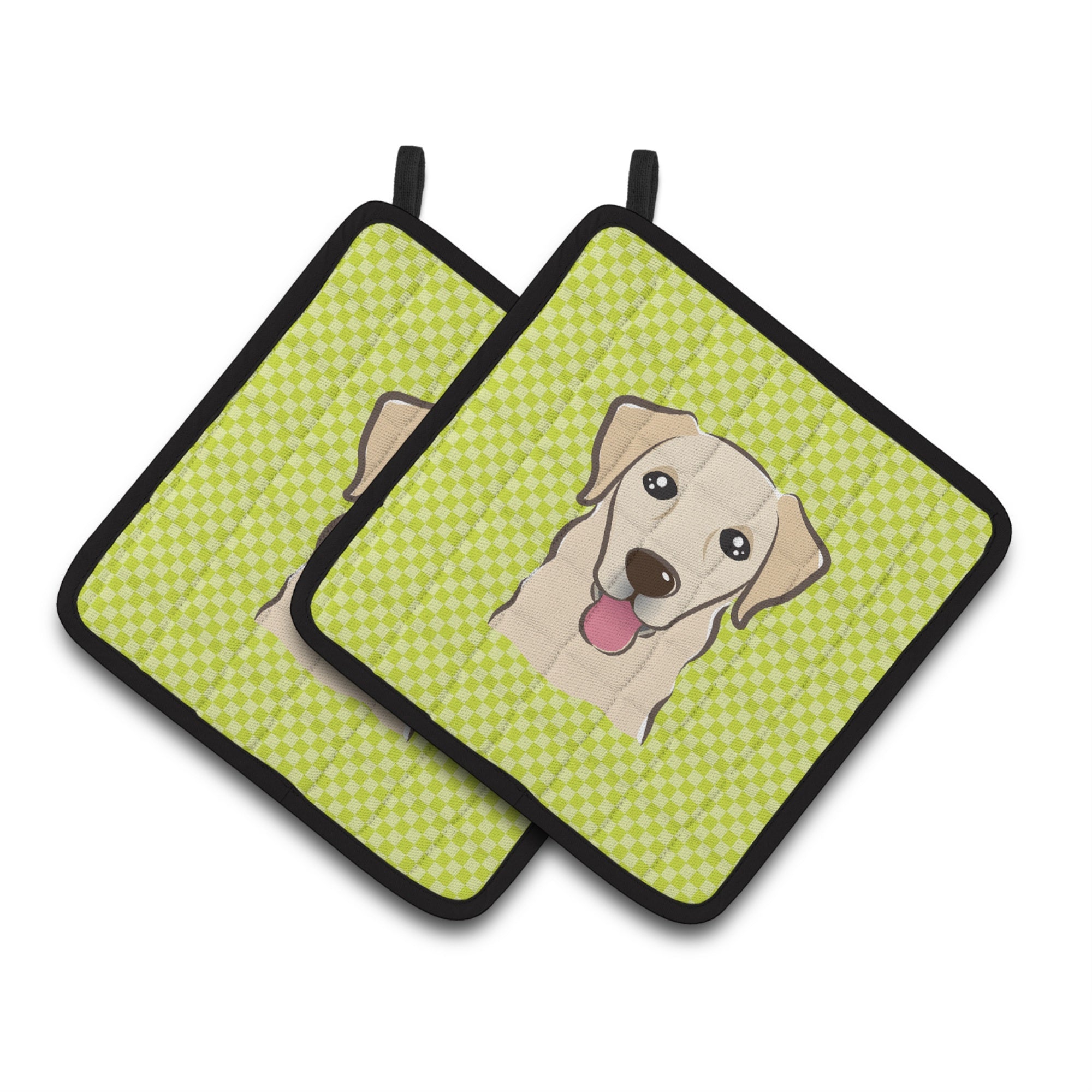 'Caroline'S Treasures Checkerboard Lime Green Golden Retriever Pair Of Pot Holders Bb1314Pthd, 7.5Hx7.5W, Multicolor''