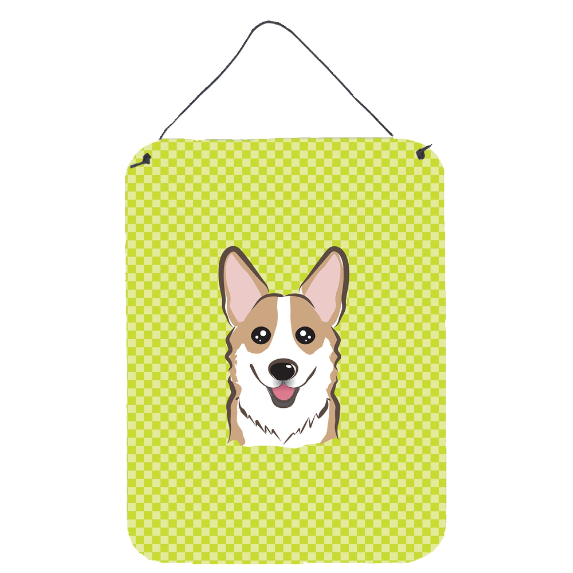 'Caroline'S Treasures Bb1315Ds1216 Checkerboard Lime Green Corgi Wall Or Door Hanging Prints, 16'''' X 12''''''