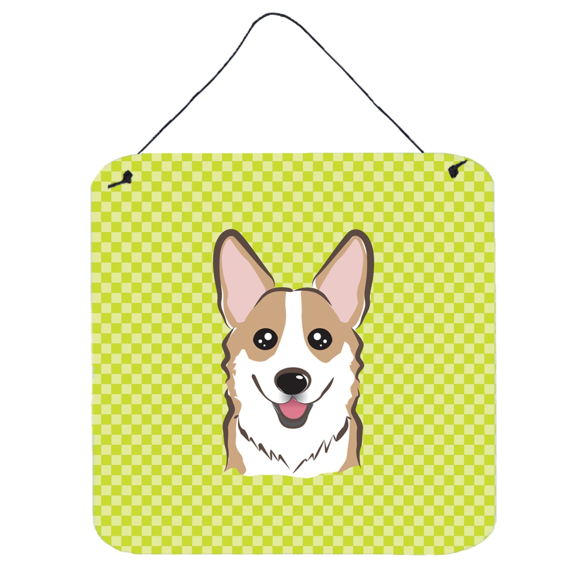 'Caroline'S Treasures Bb1315Ds66 Checkerboard Lime Green Corgi Wall Or Door Hanging Prints, 6 X 6''''''