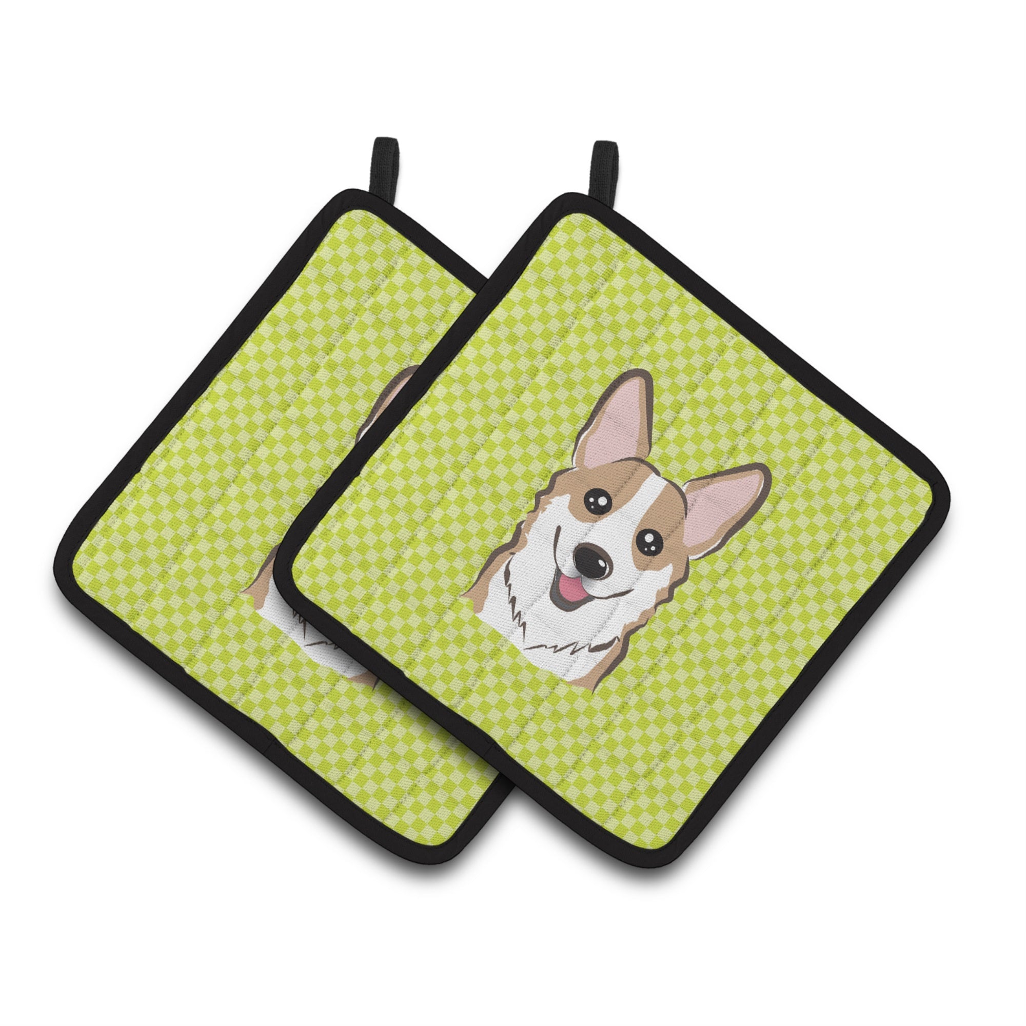 'Caroline'S Treasures Checkerboard Lime Green Corgi Pair Of Pot Holders Bb1315Pthd, 7.5Hx7.5W, Multicolor''