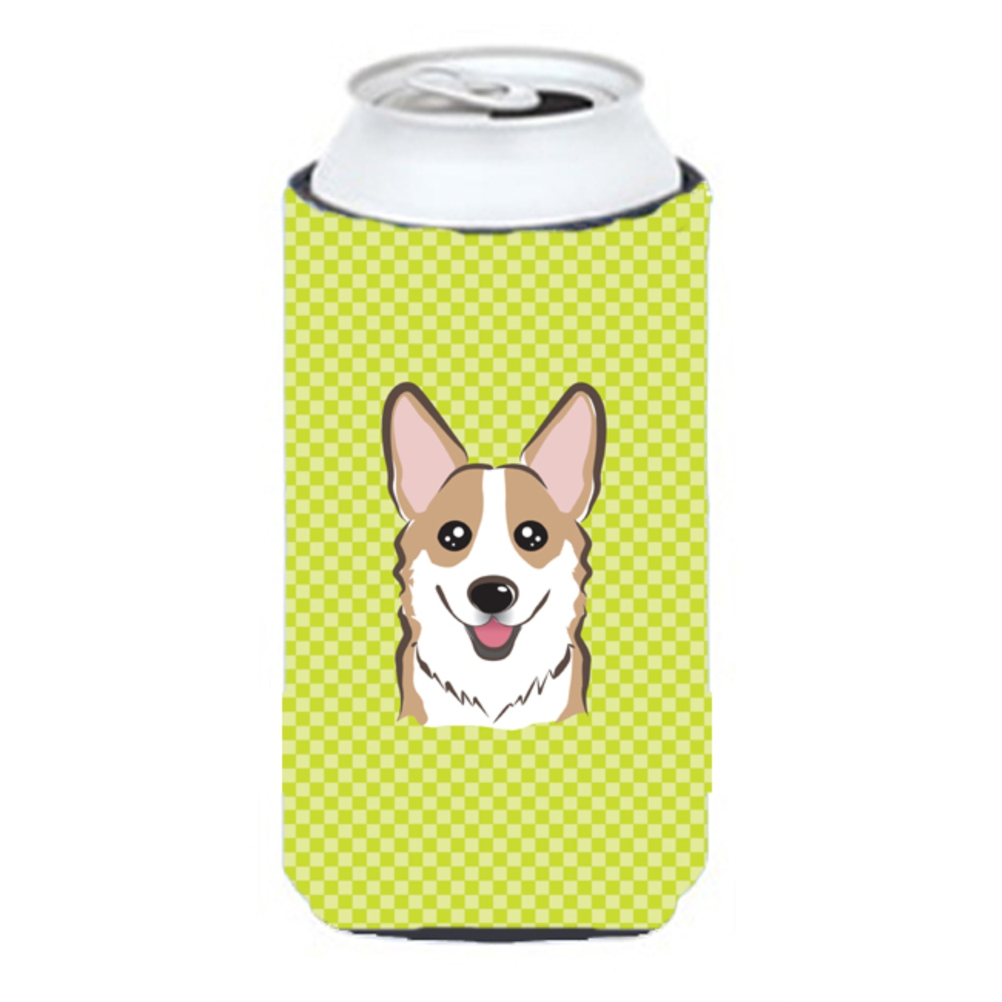 Checkerboard Lime Green Corgi Tall Boy Beverage Insulator Hugger Bb1315Tbc