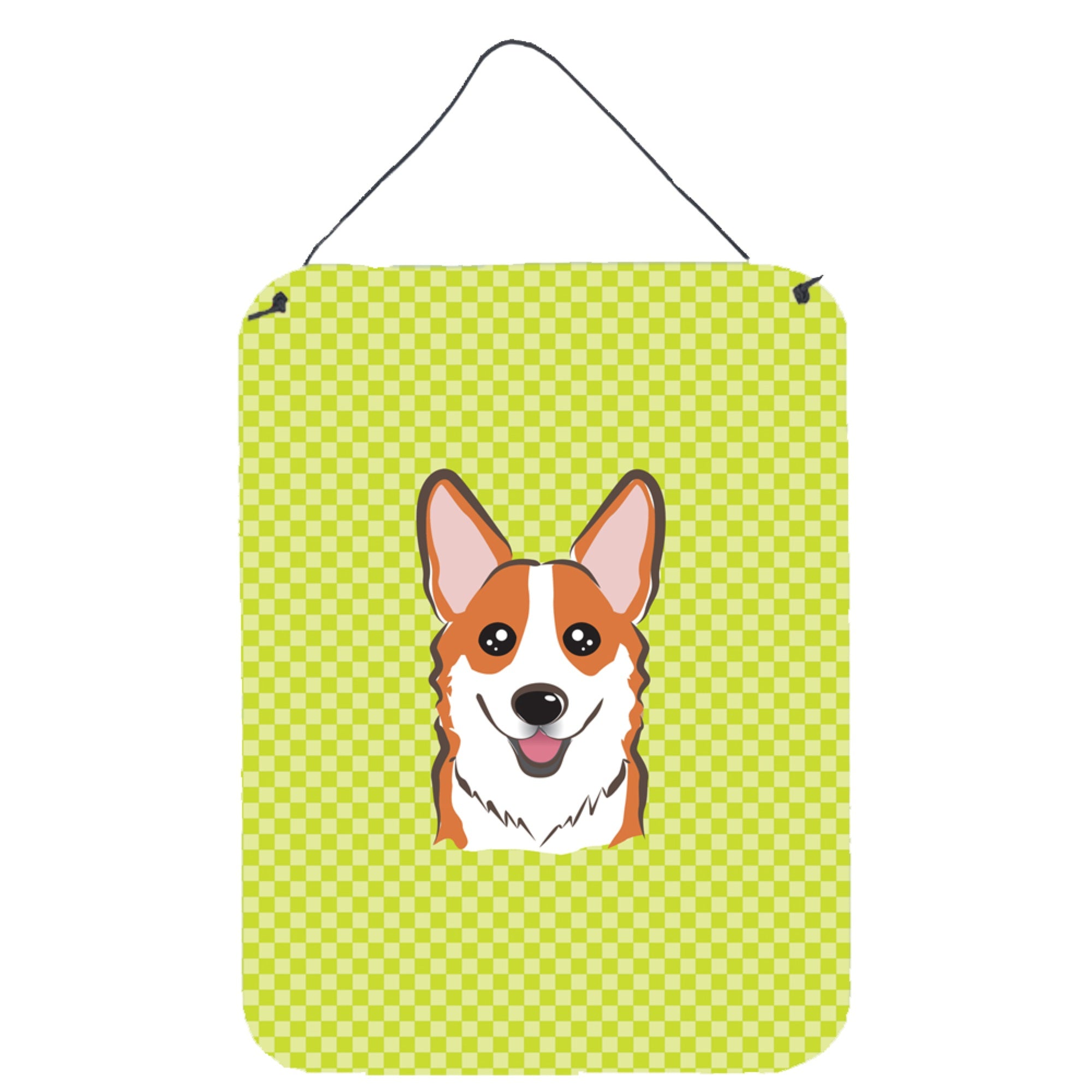 'Caroline'S Treasures Bb1316Ds1216 Checkerboard Lime Green Corgi Wall Or Door Hanging Prints, 16'''' X 12''''''