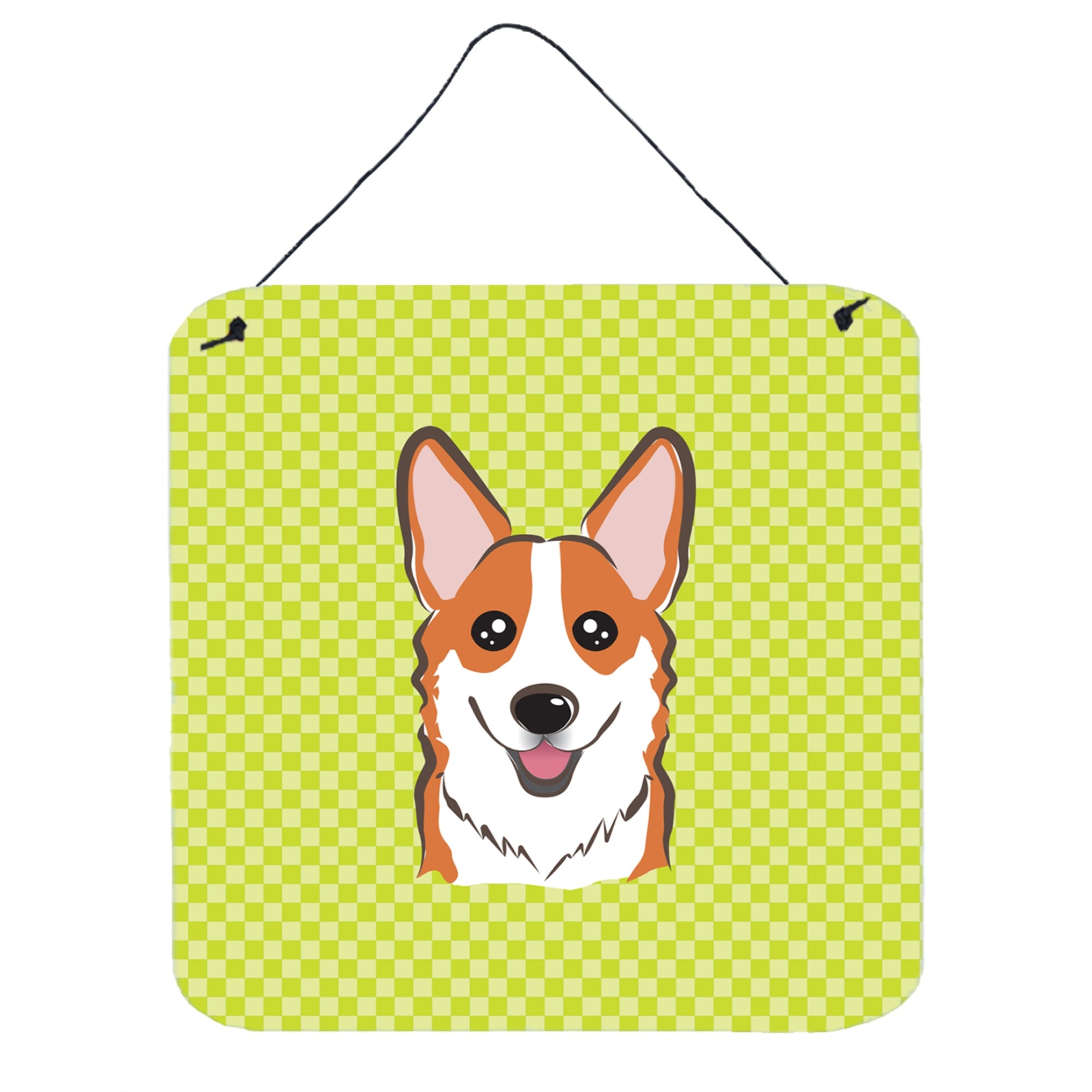 'Caroline'S Treasures Bb1316Ds66 Checkerboard Lime Green Corgi Wall Or Door Hanging Prints, 6 X 6''''''